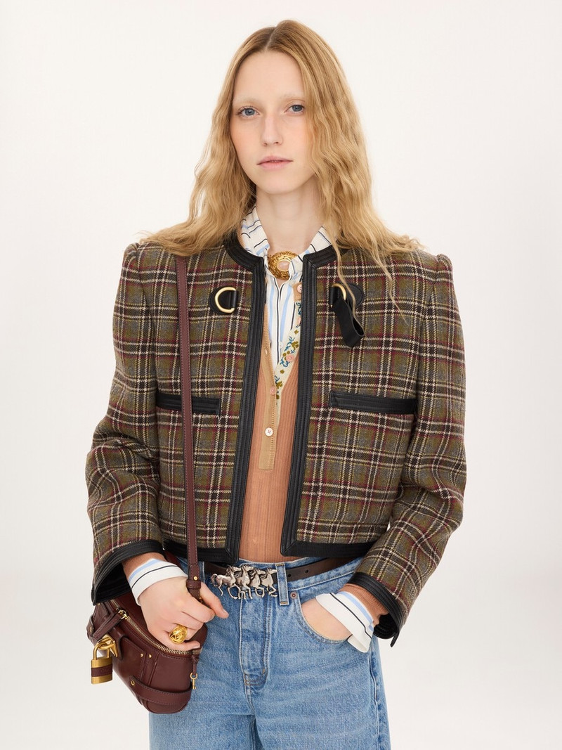 COLLARLESS CROPPED BOXY JACKET IN CHECK WOOL 3