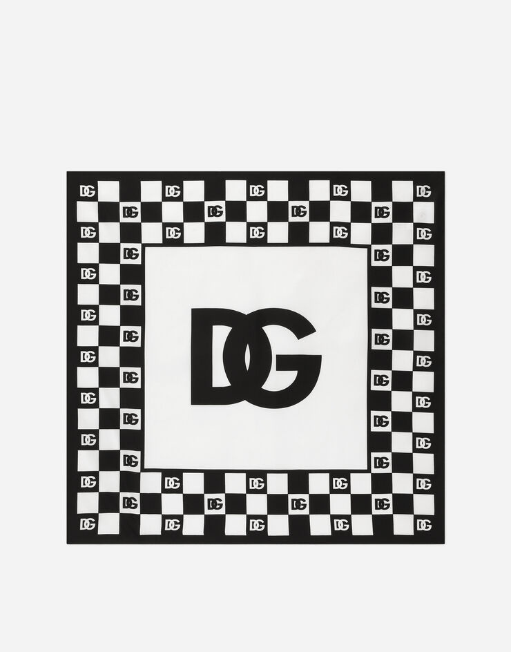 Damier-print silk headscarf with DG logo - 1