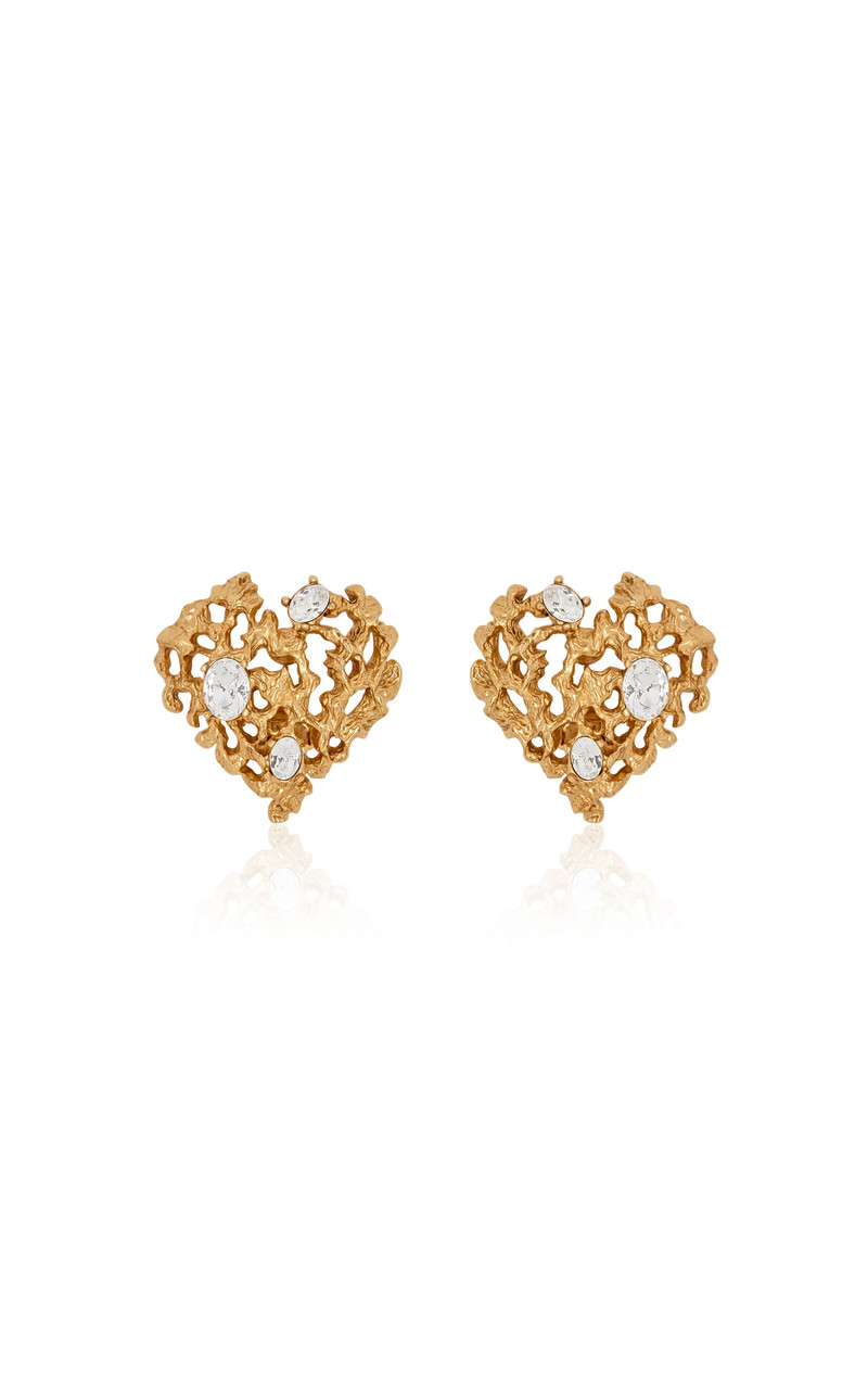 Coral Heart Pewter and Crystal Earrings gold - 1