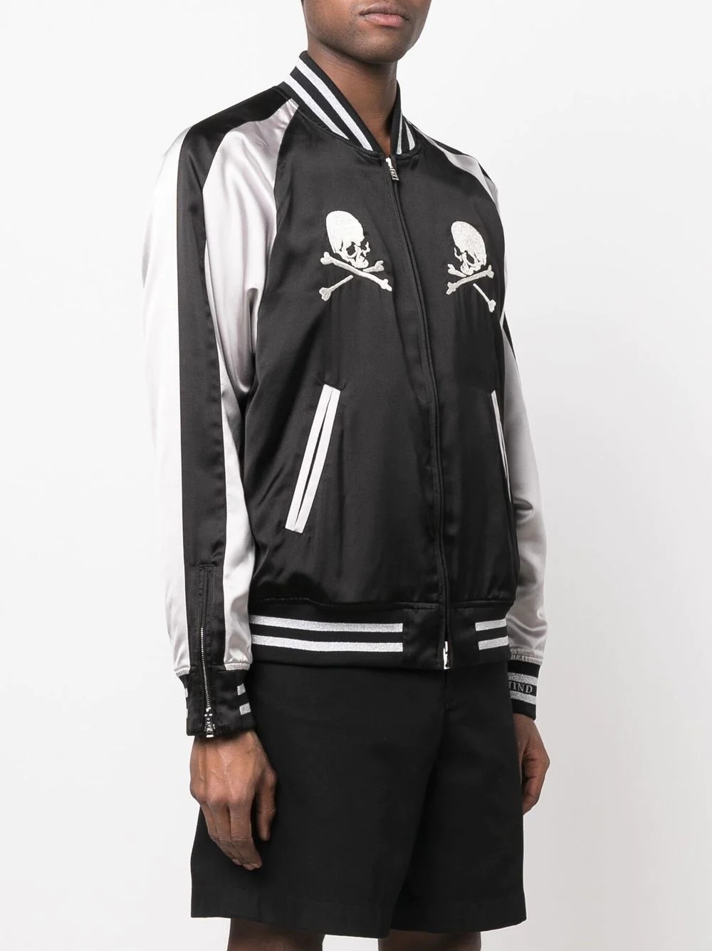 skull-embroidered silk bomber jacket - 4