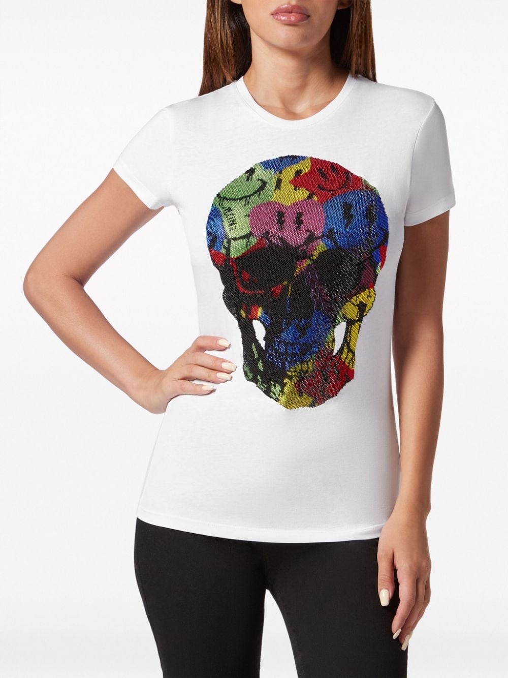 skull-print rhinestones-embellishment T-shirt - 3