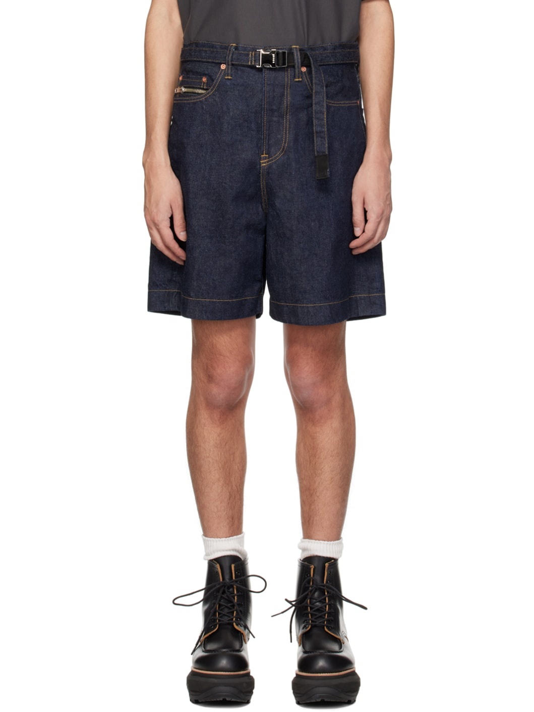 24SS sacai サカイ Denim Shorts BEYONDEXX sacai Indigo Belted Denim Shorts | ssense | REVERSIBLE