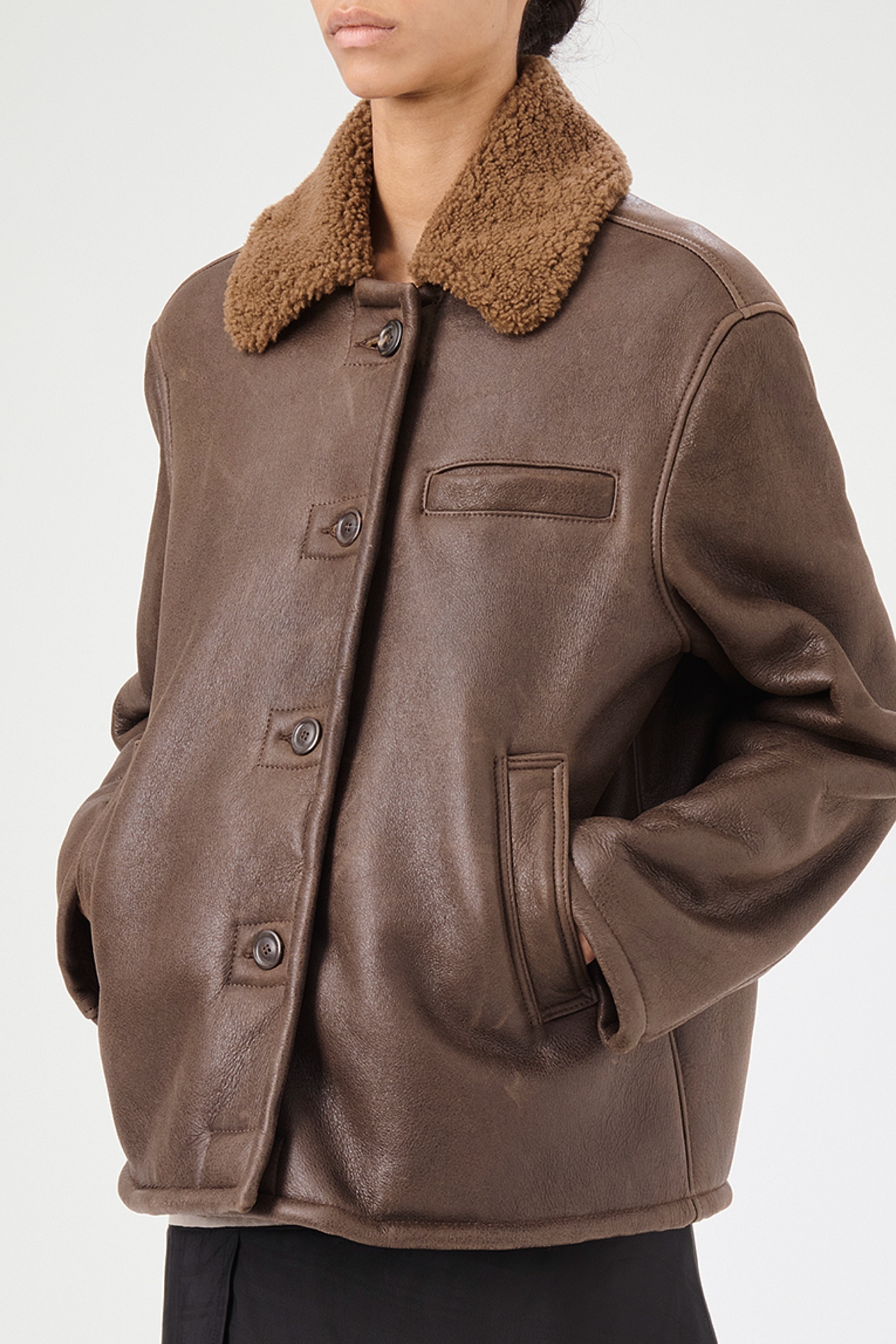 Alaska Jacket Rustic Grain Brown Shearling - 4
