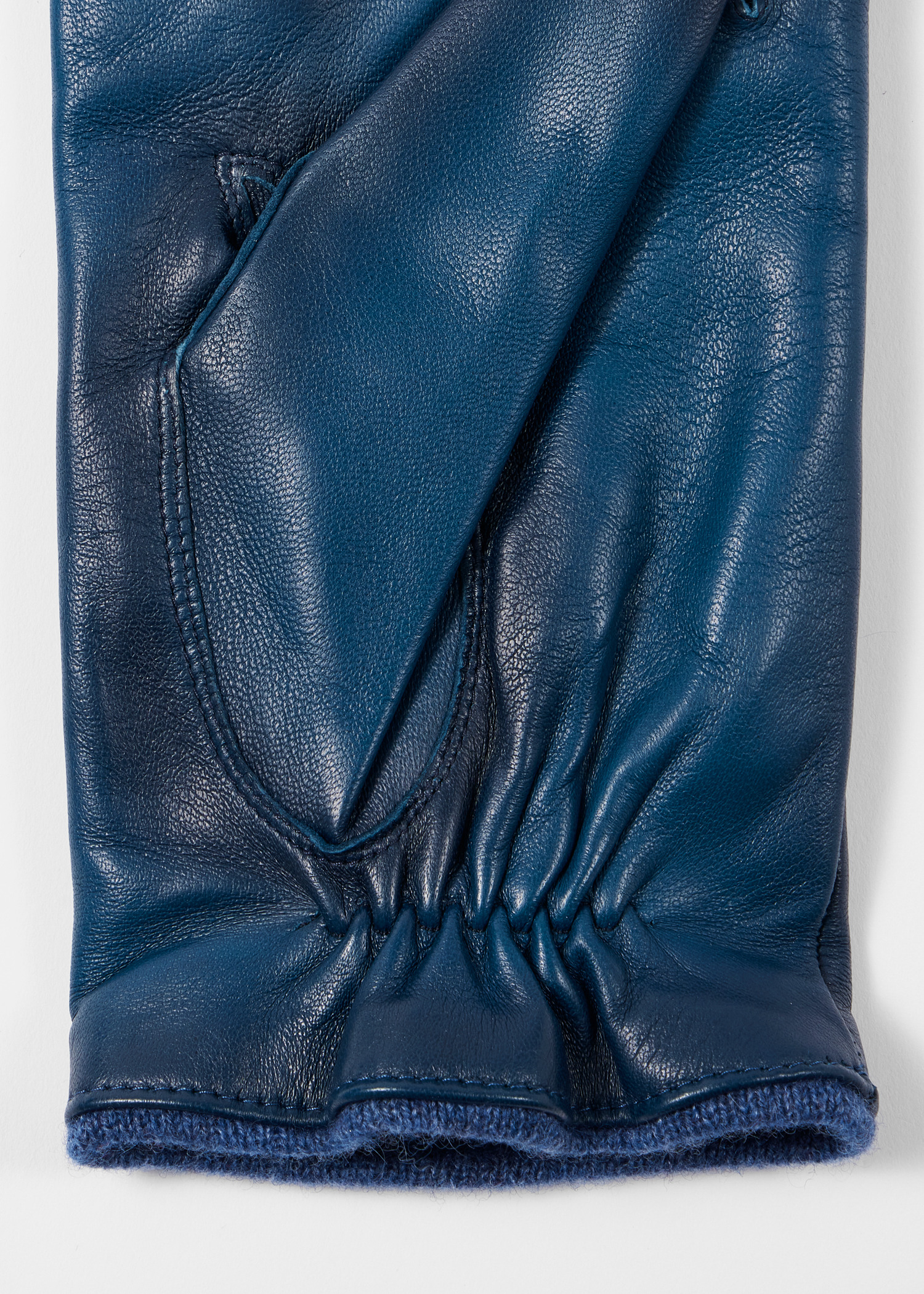 Blue Leather Gloves with Wool-Cashmere Lining - 3