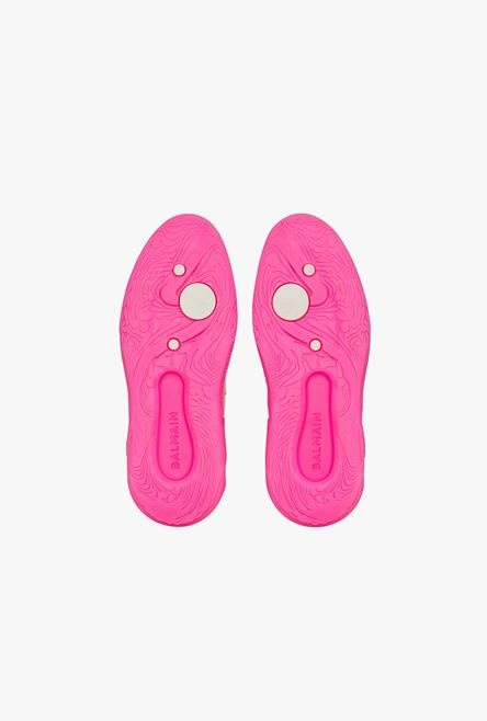 White and neon pink gummy leather and mesh B-Runner sneakers - 5