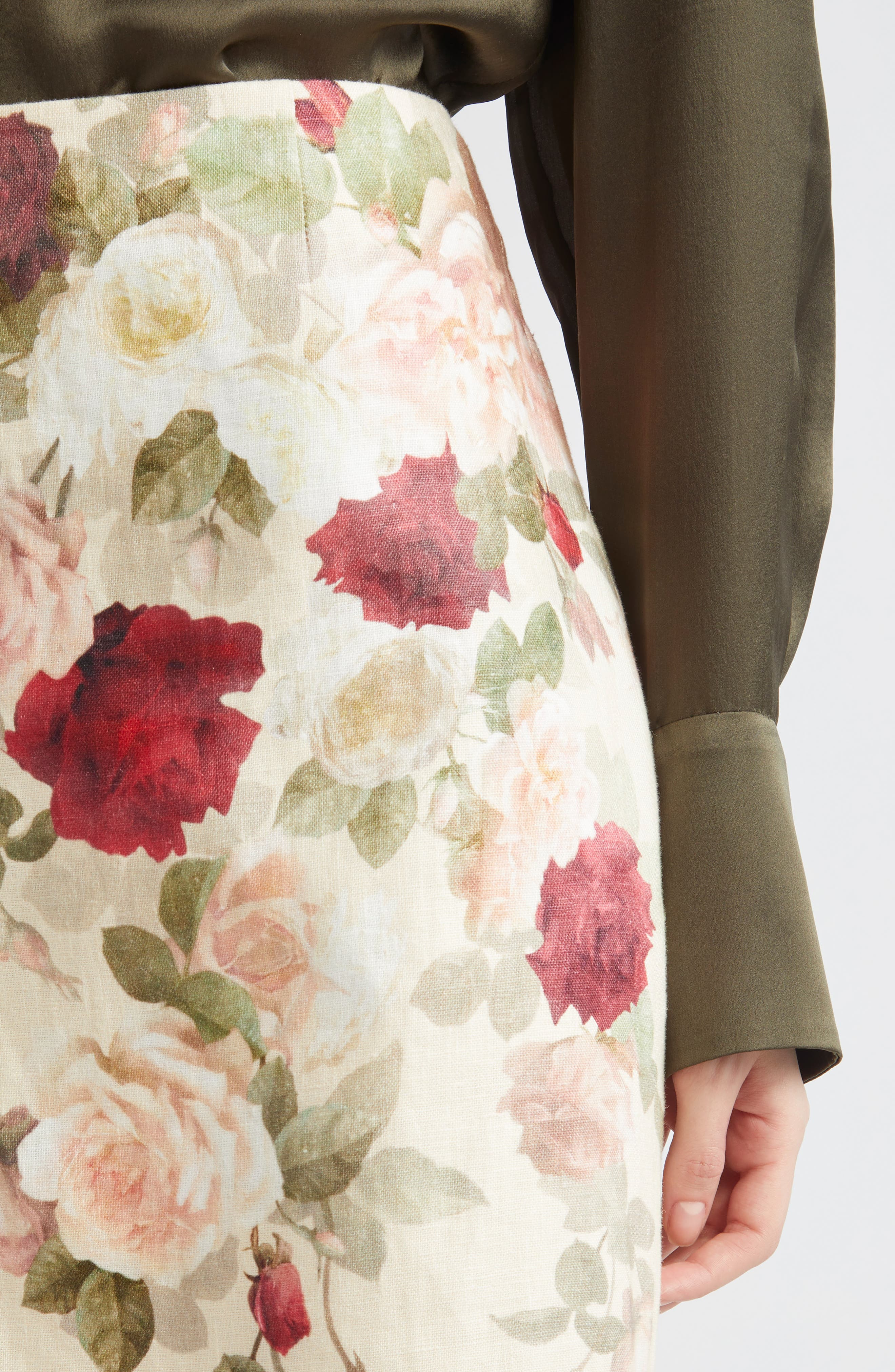 Zimmermann Hypnotic Floral Lace Trim Linen Pencil Skirt in Cream Cascade at Nordstrom - 5