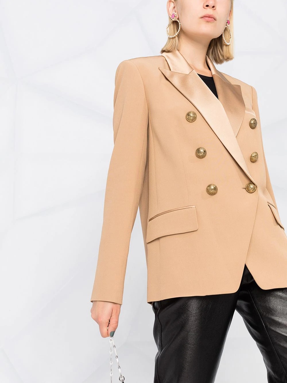 contrast lapel double-breasted jacket - 5