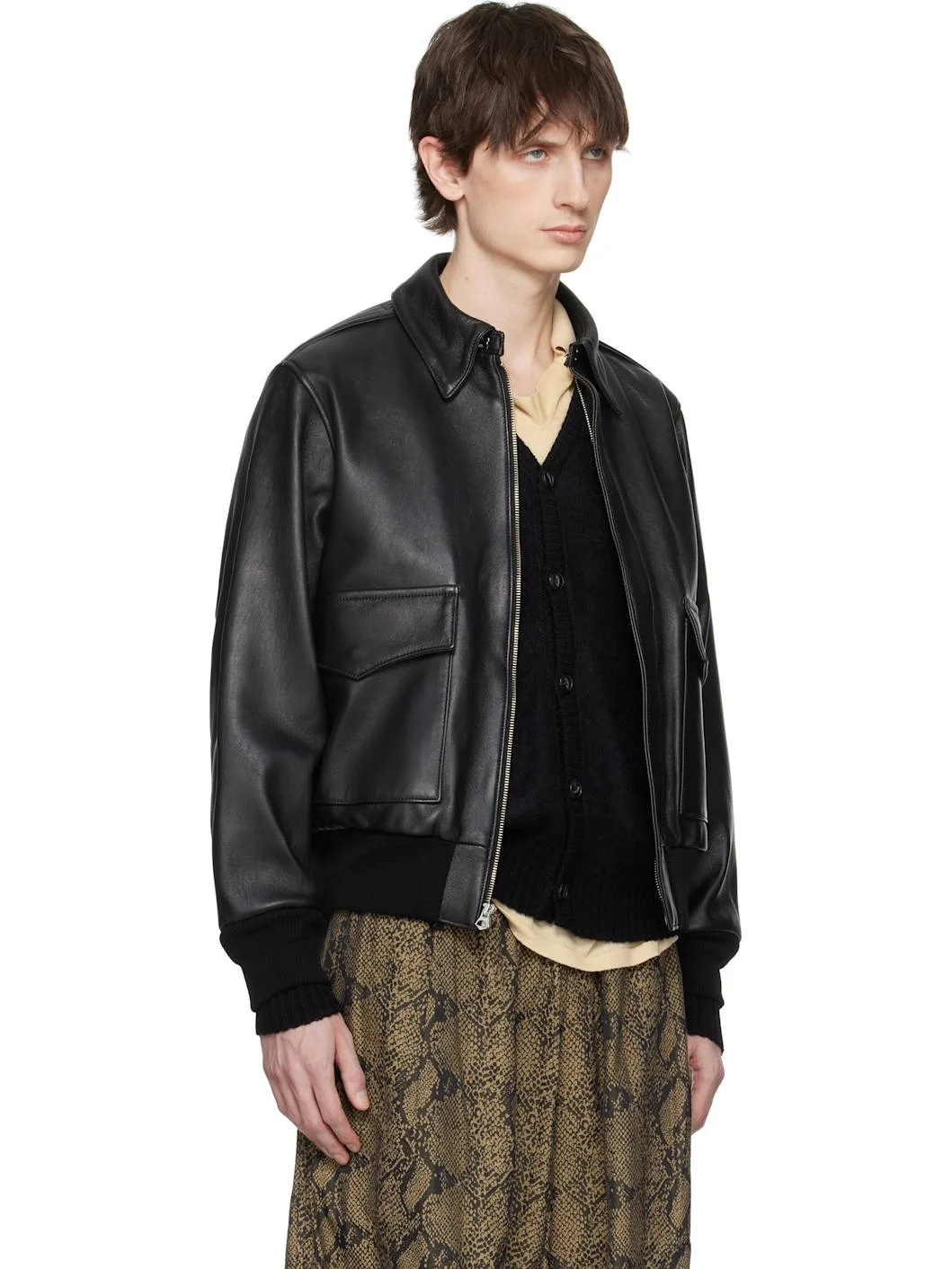 WACKO MARIA Black A-2 Leather Flight Jacket | REVERSIBLE