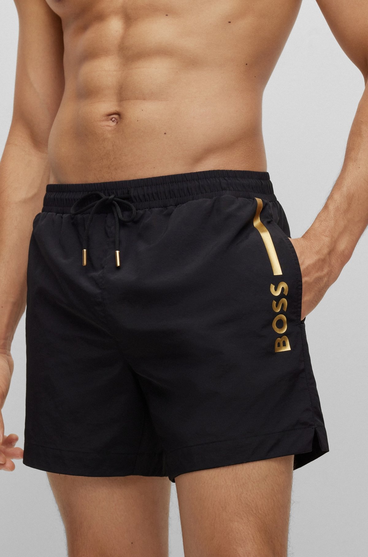QUICK-DRYING SWIM SHORTS WITH METALLIC LOGO - 3