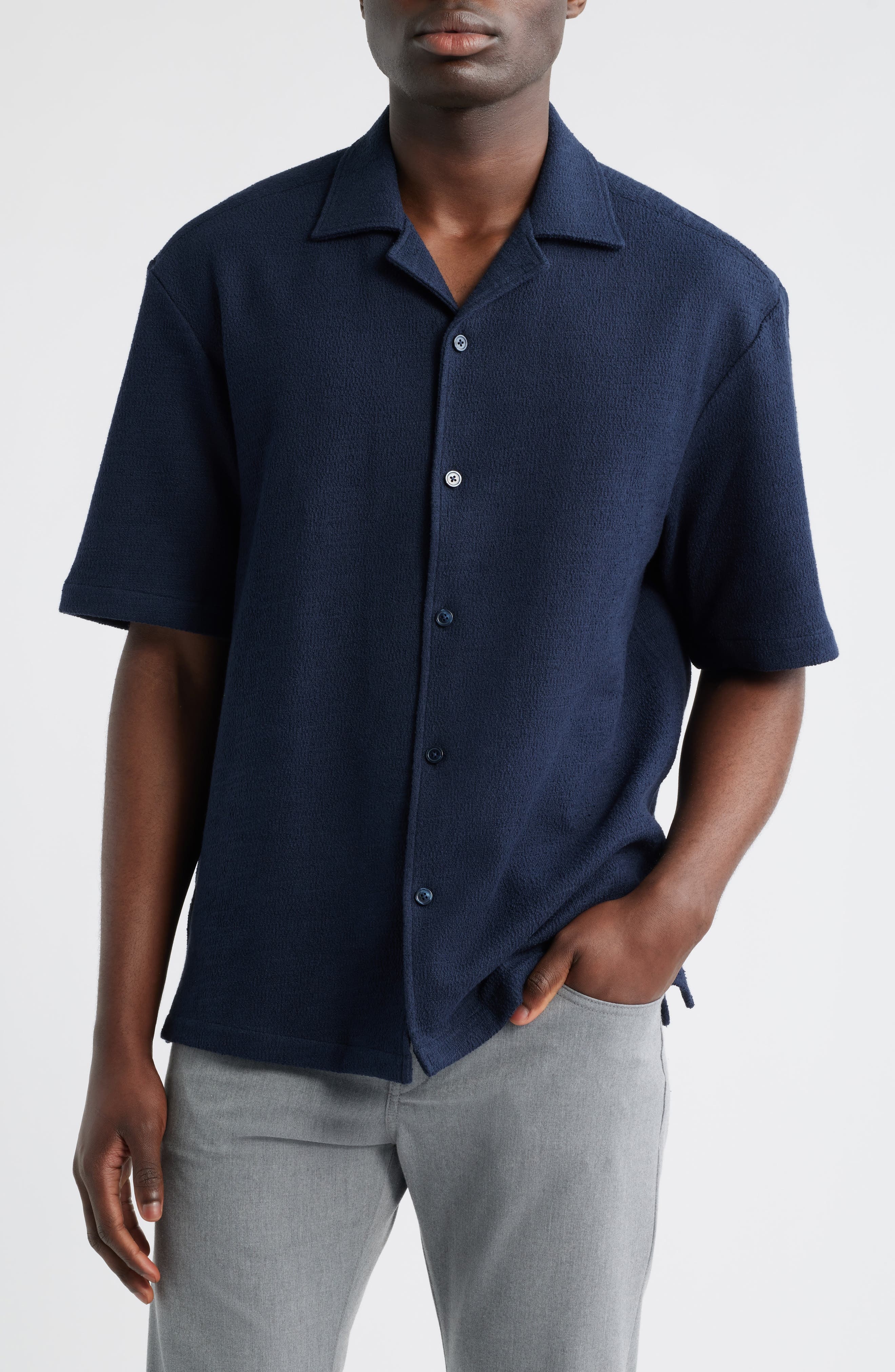 BOSS Lars Relaxed Fit Camp Shirt in Dark Blue at Nordstrom - 1