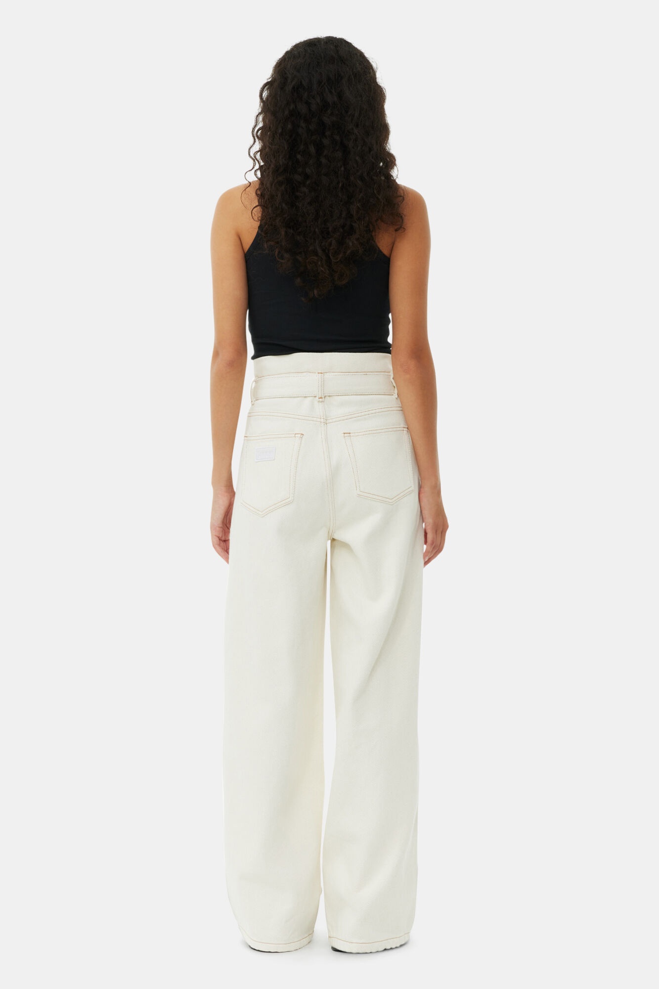 WHITE HEAVY DENIM PAPERBAG JEANS - 5