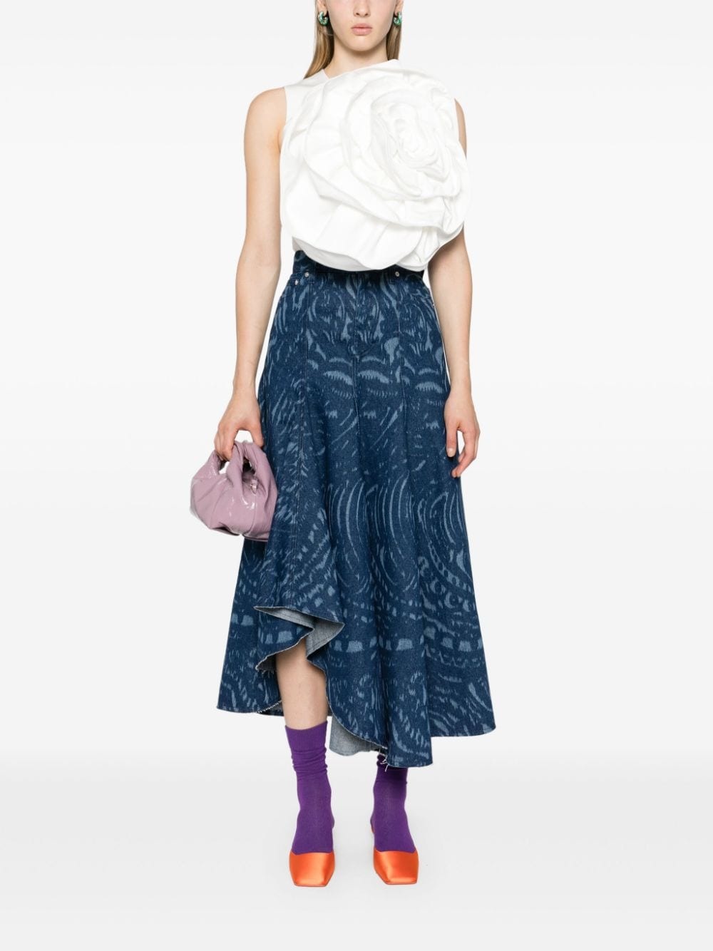 graphic-print pleated denim skirt - 2