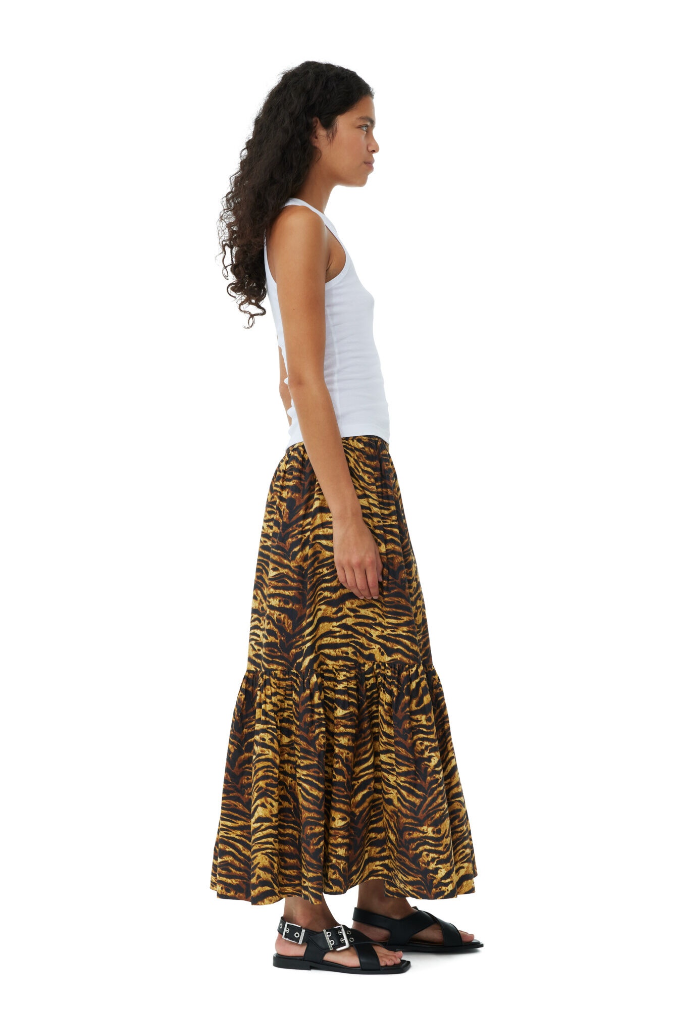 ANIMAL PRINTED COTTON MAXI FLOUNCE SKIRT - 3