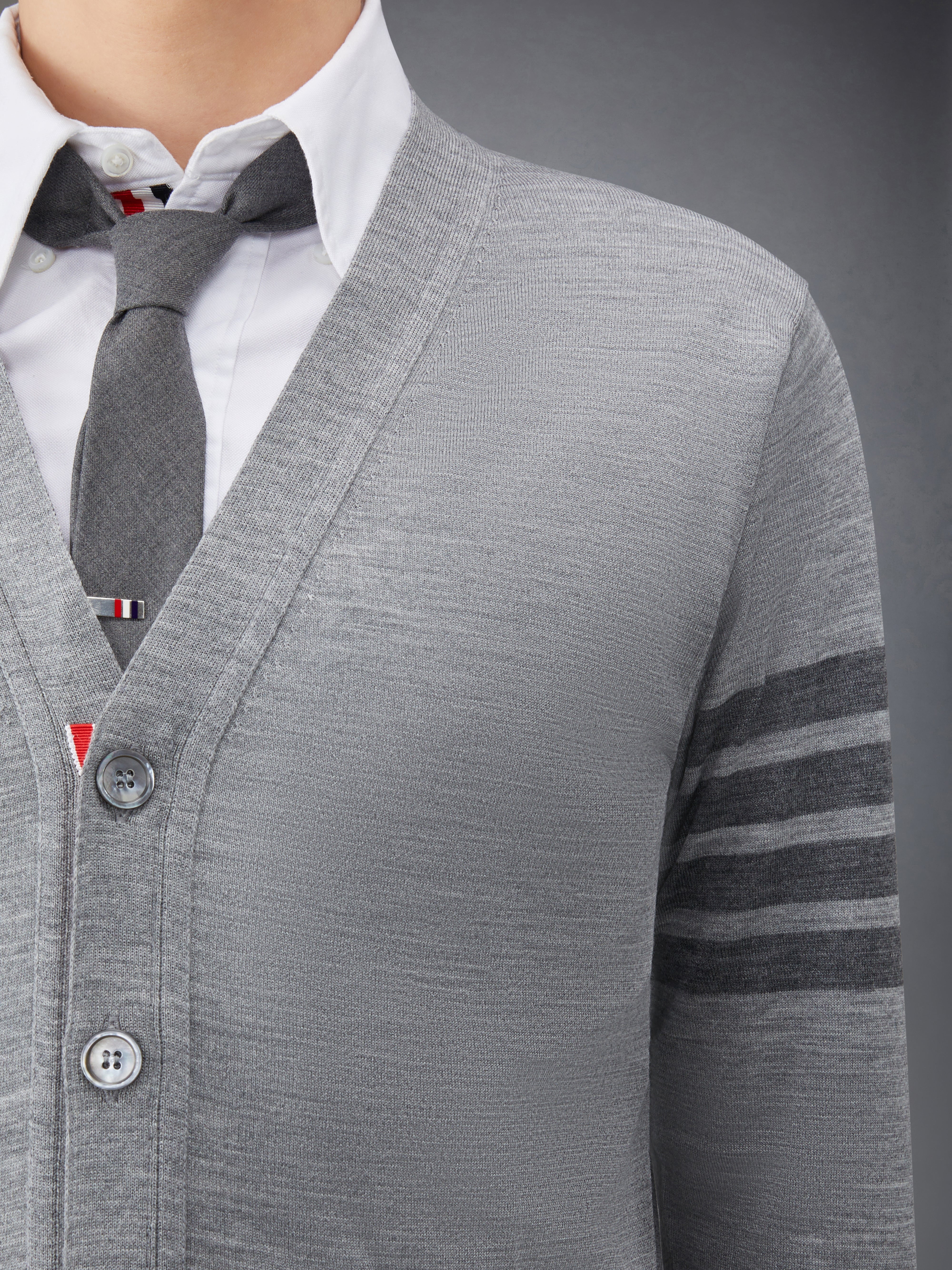 Wool 4-Bar V-Neck Cardigan - 6
