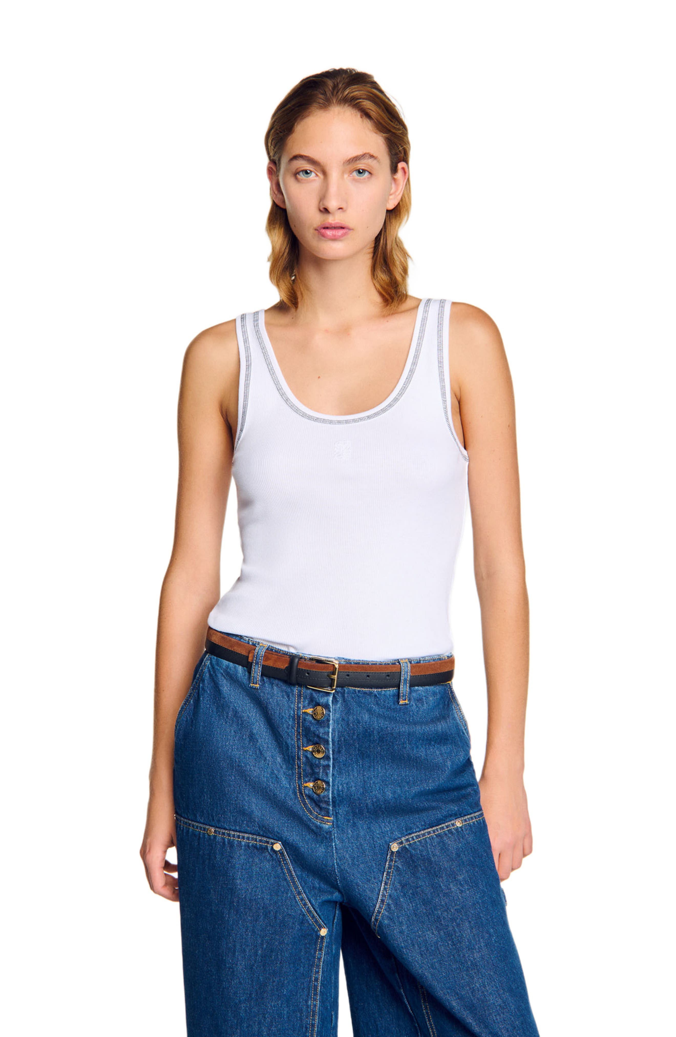 SANDRO Ribbed vest top in Black /White at Nordstrom - 1