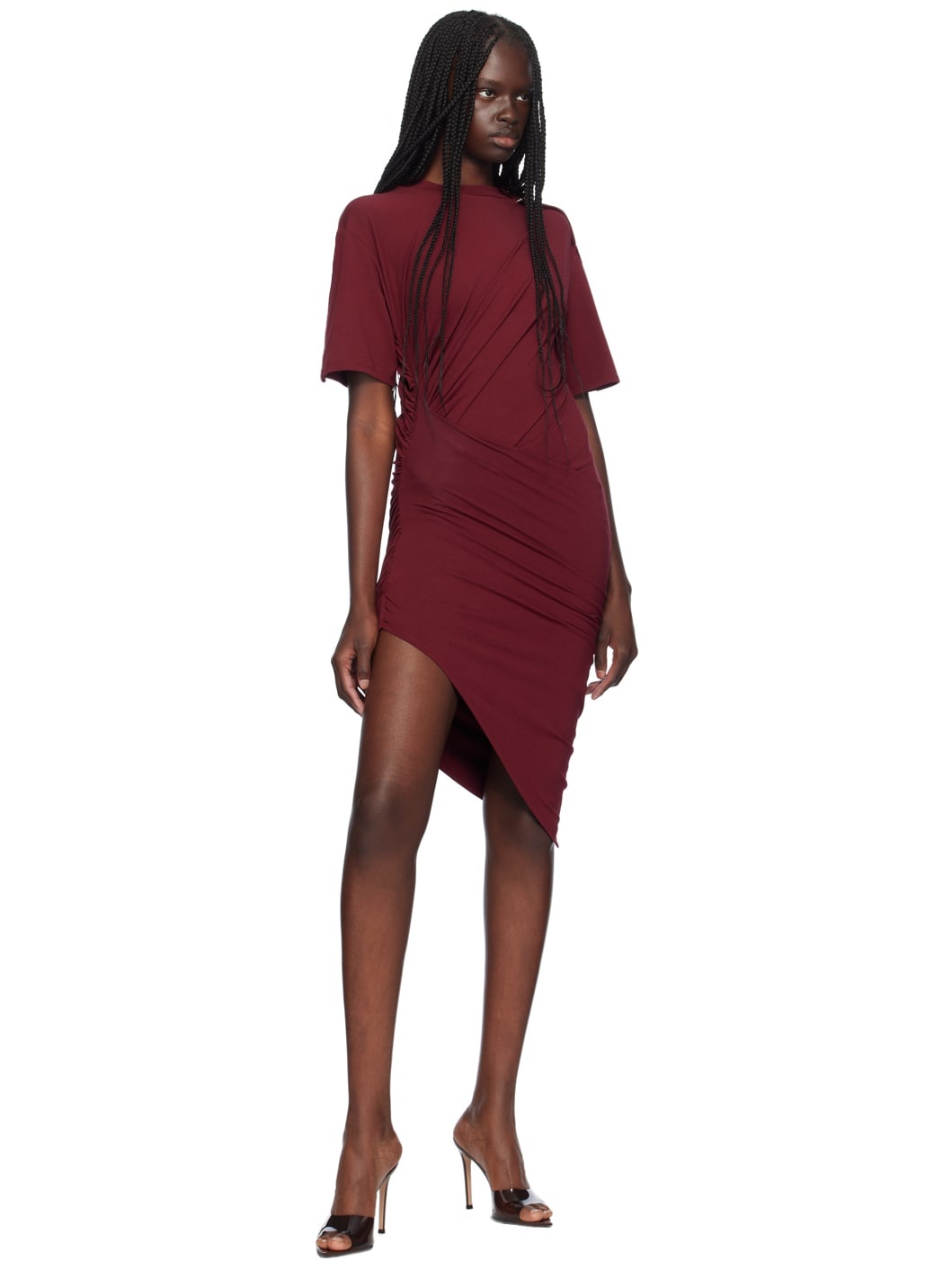 Red Draped Pierced Minidress - 4