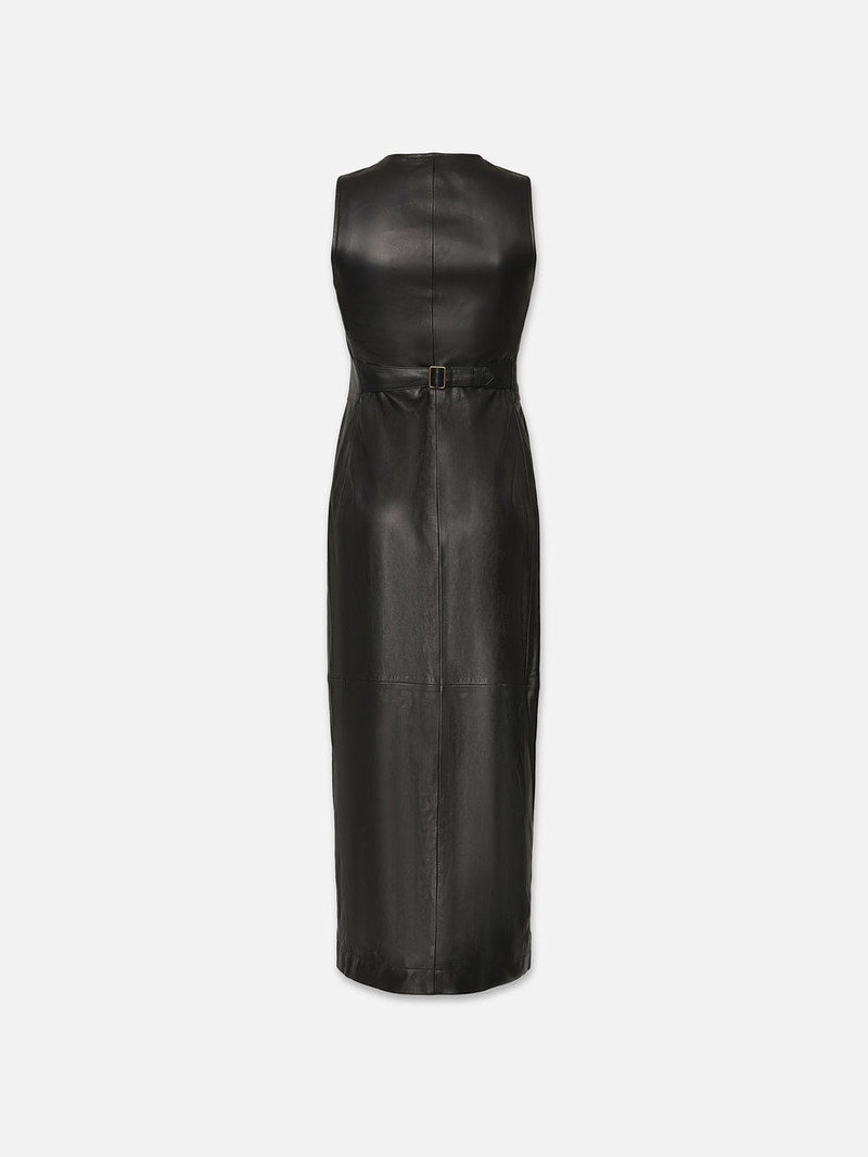 FRAME Leather Midi Vest Dress in Black outlook