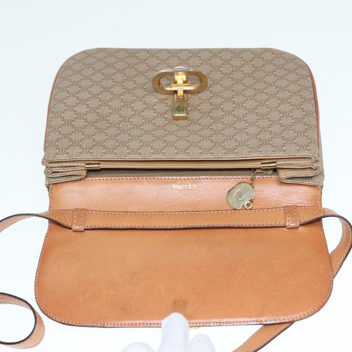CELINE Macadam Canvas Shoulder Bag Beige Gold - 10