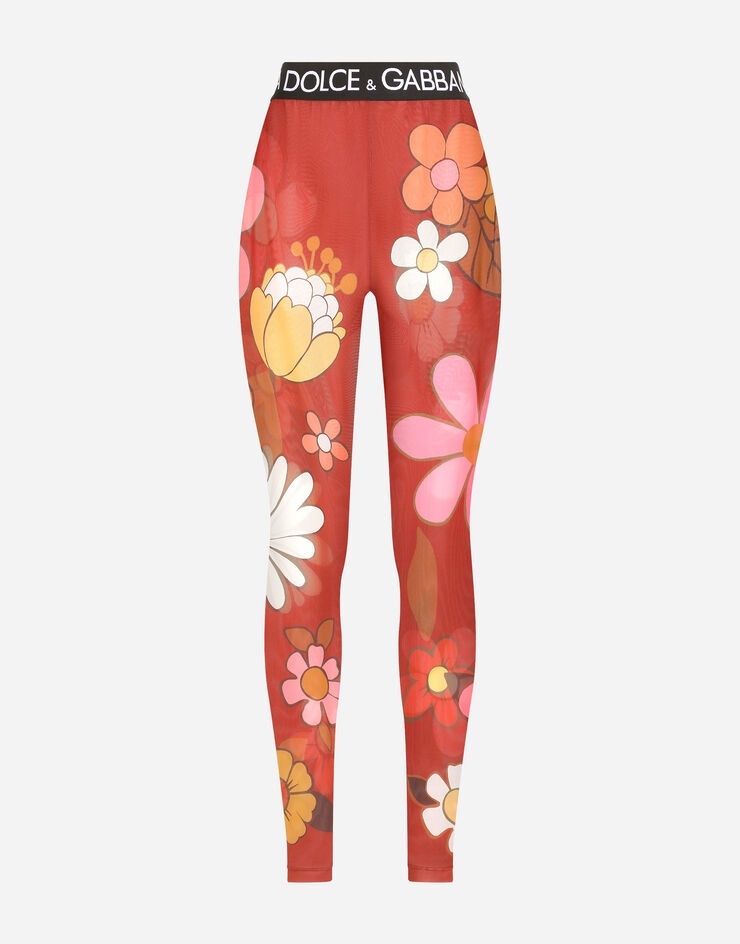 Floral-print marquisette leggings with branded elastic - 3