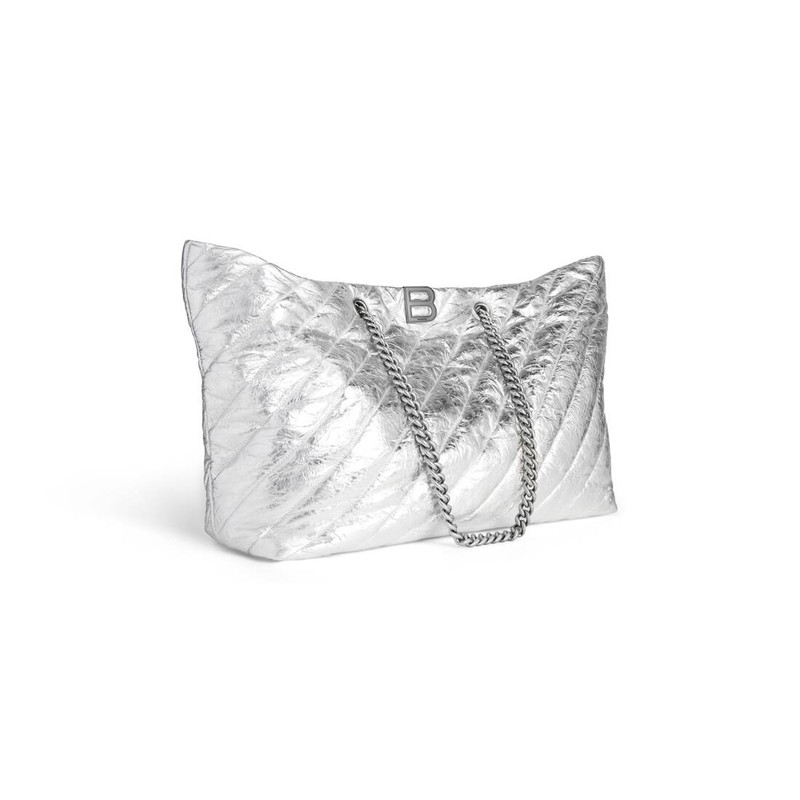 Women's Crush Large Carry All Tote Bag Metallized Quilted in Silver 4