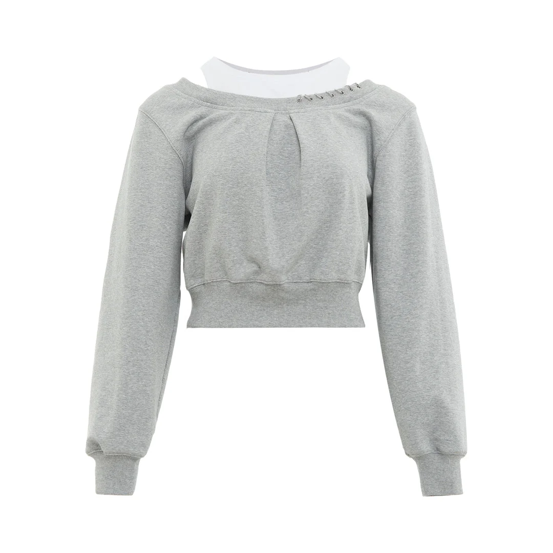 Long Sleeve Embellished Double Layer Sweater - 1