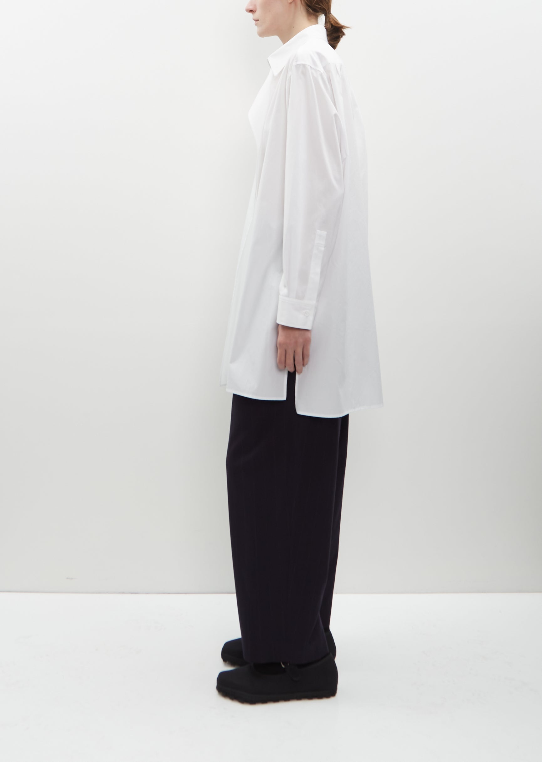 Long Draped Panel Shirt — White - 2