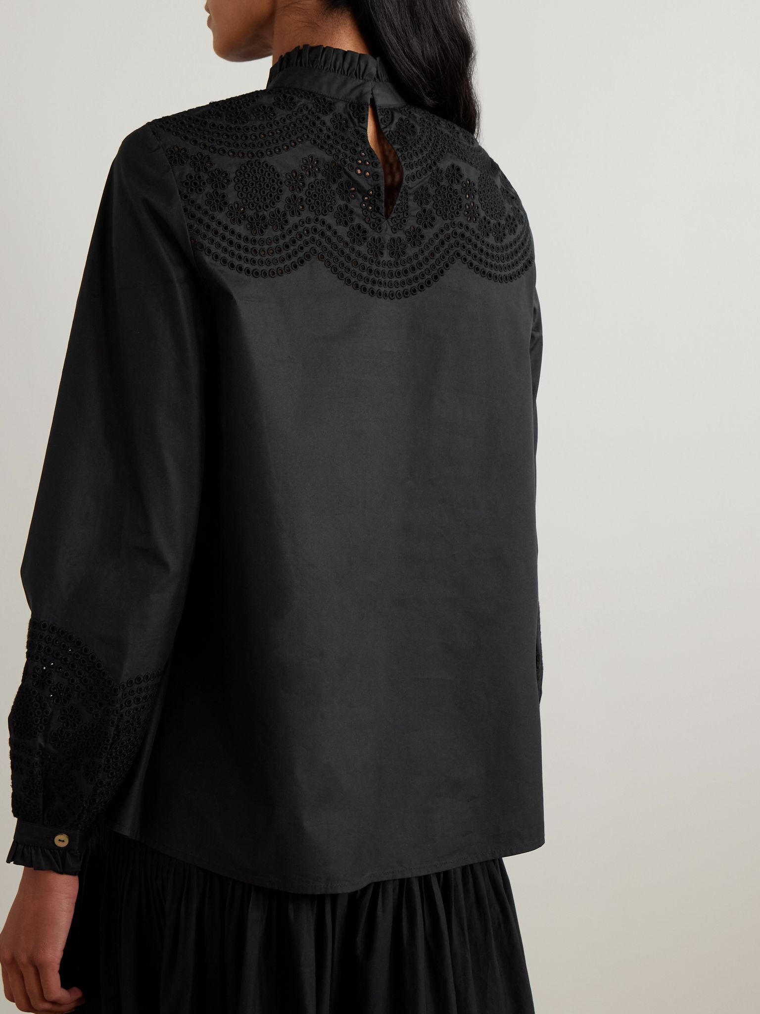 Mona broderie anglaise cotton-blend poplin blouse Black - 4