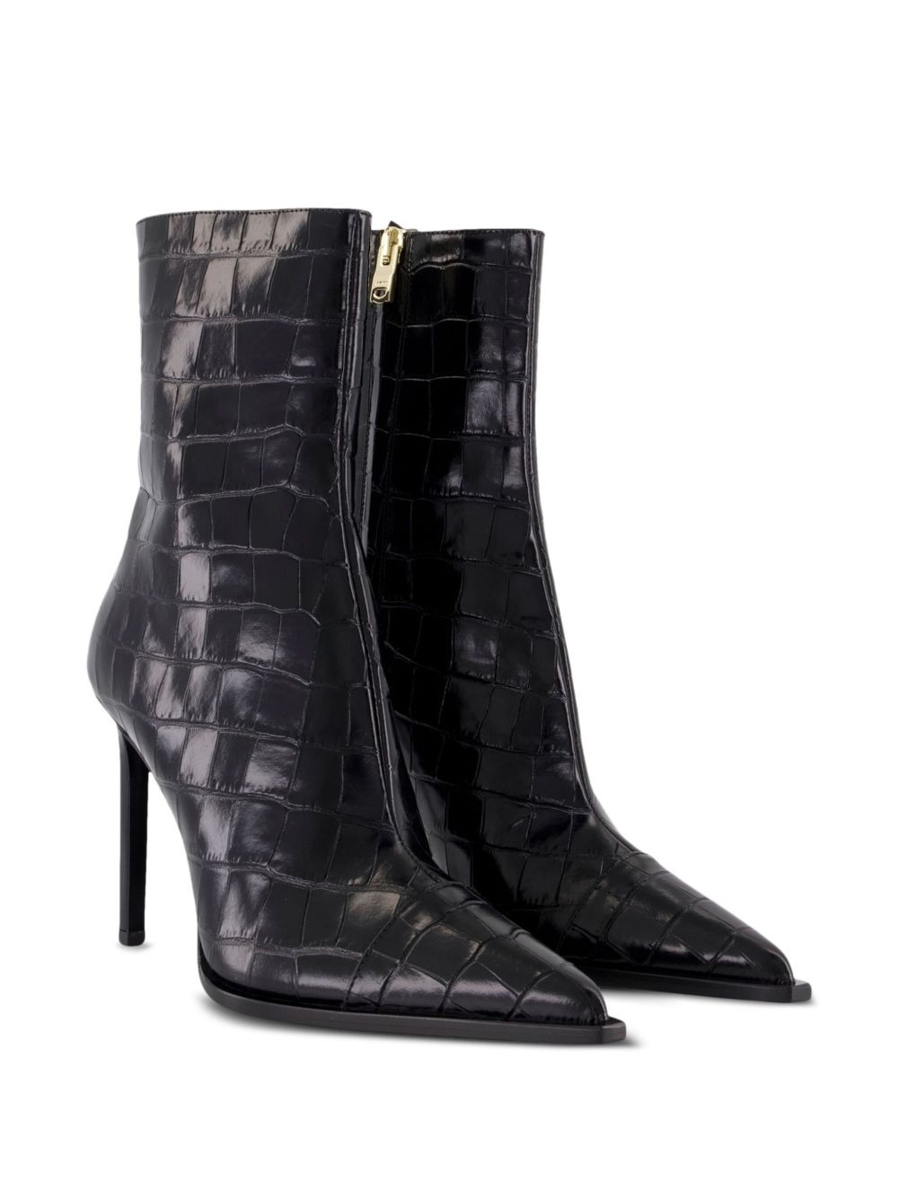 crocodile-effect pointed-toe boots - 2