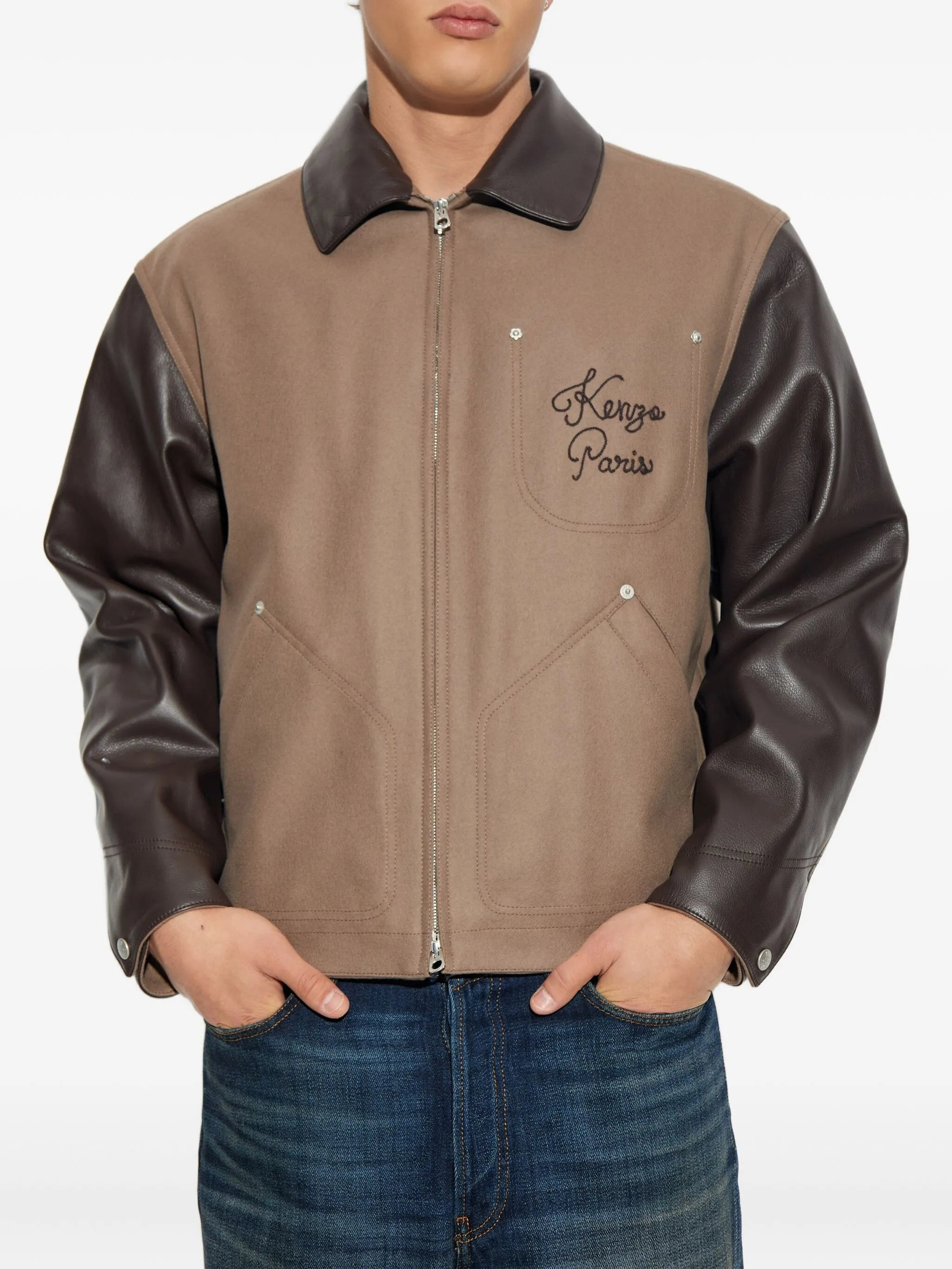 Kenzo Leather-sleeved Embroidered Jacket - 2