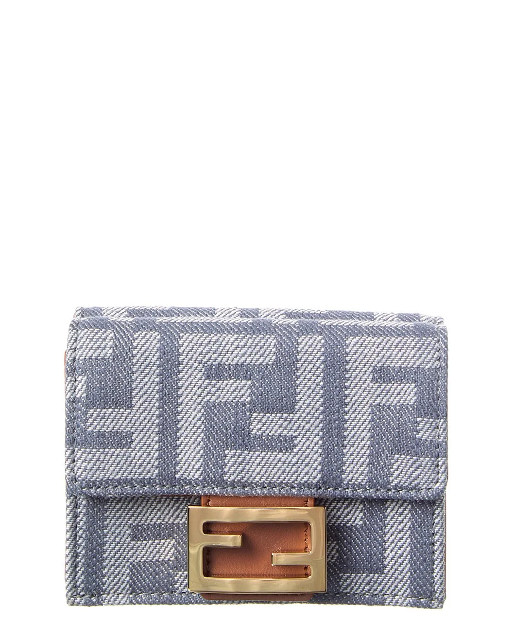 FENDI Baguette Micro Trifold FF Denim & Leather French Wallet - 1