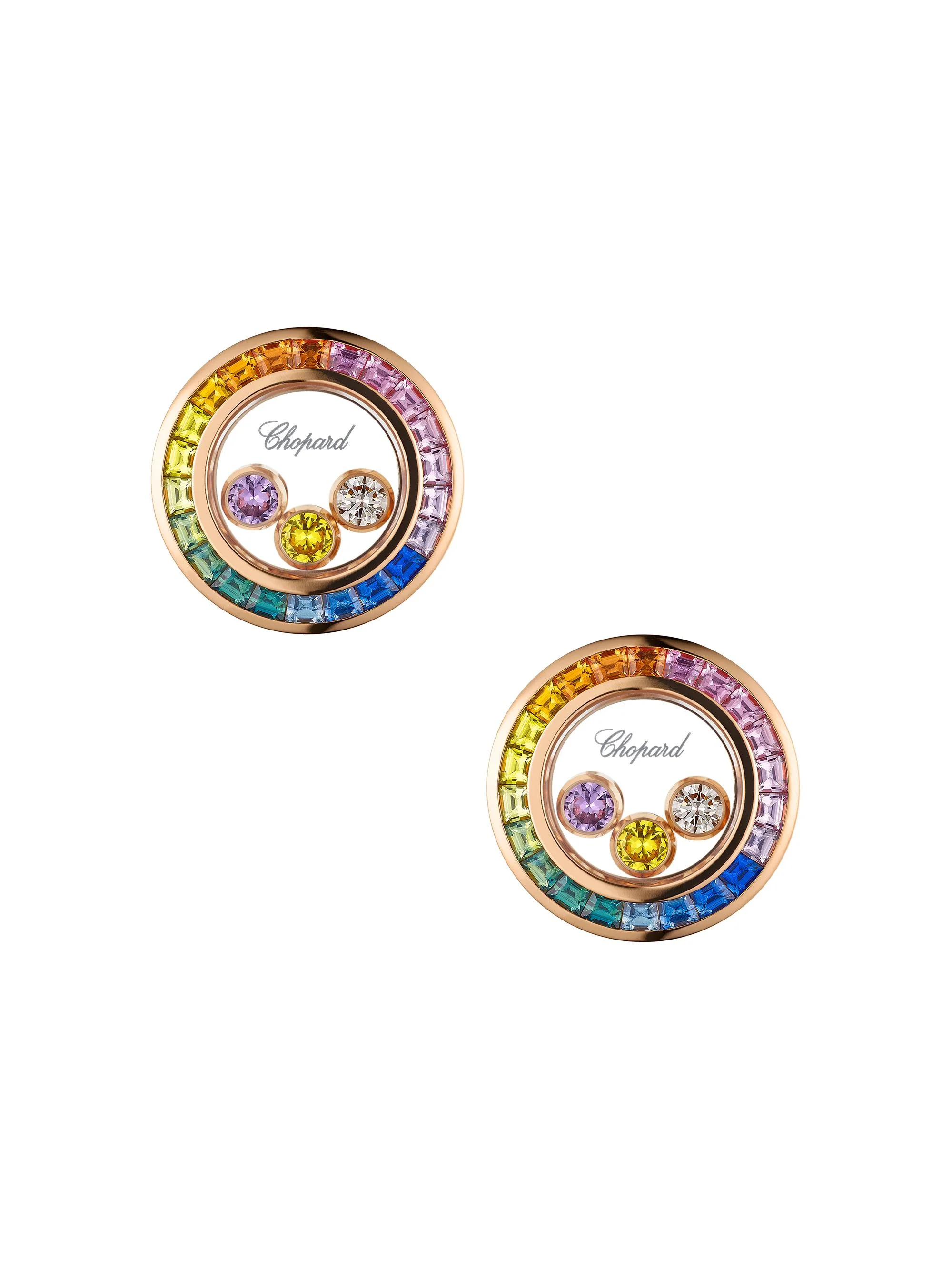 Women's Happy Diamonds 18K Rose Gold, Rainbow Sapphire, & 0.2 TCW Diamond Earrings - Pink Gold - 1