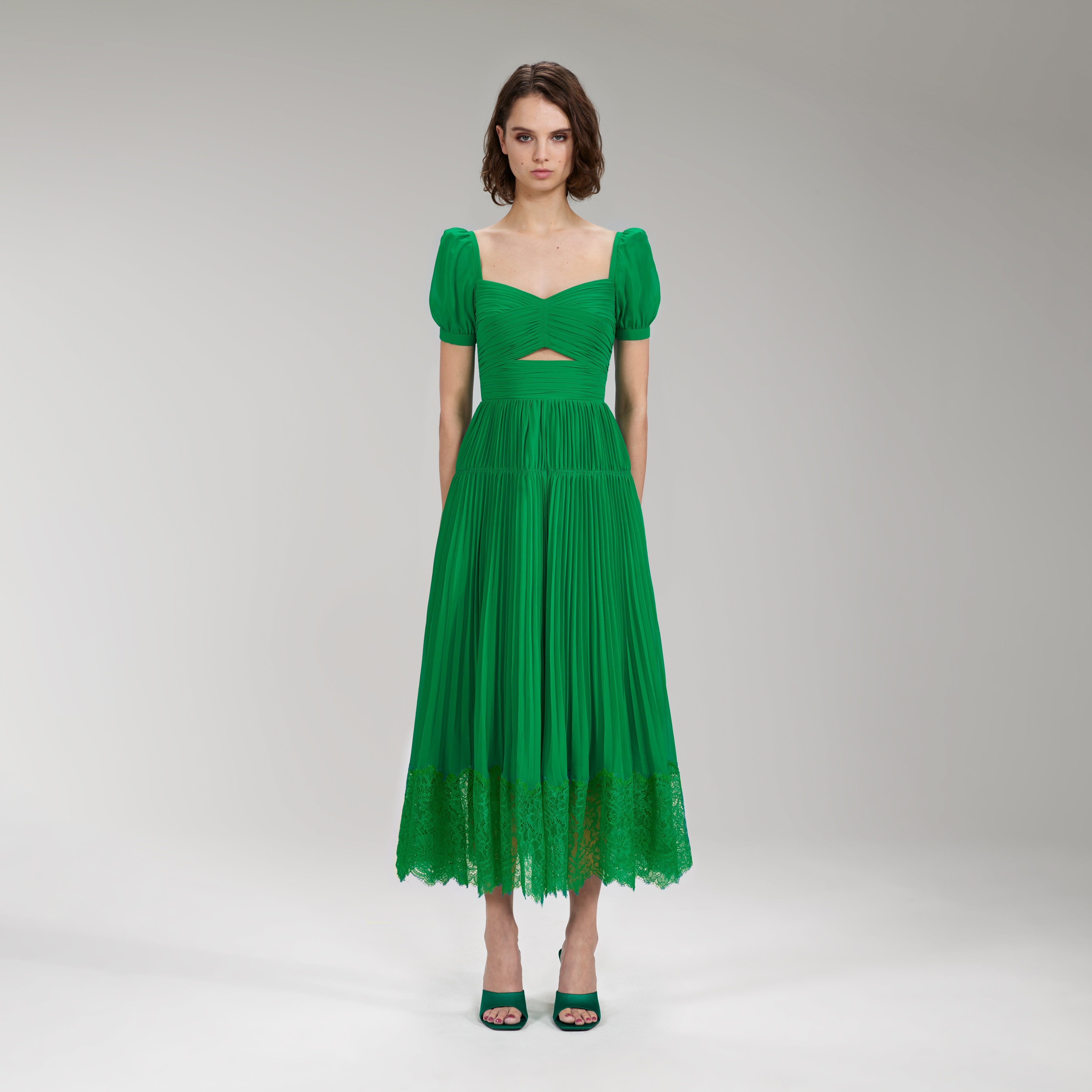 Self portrait green chiffon dress deals