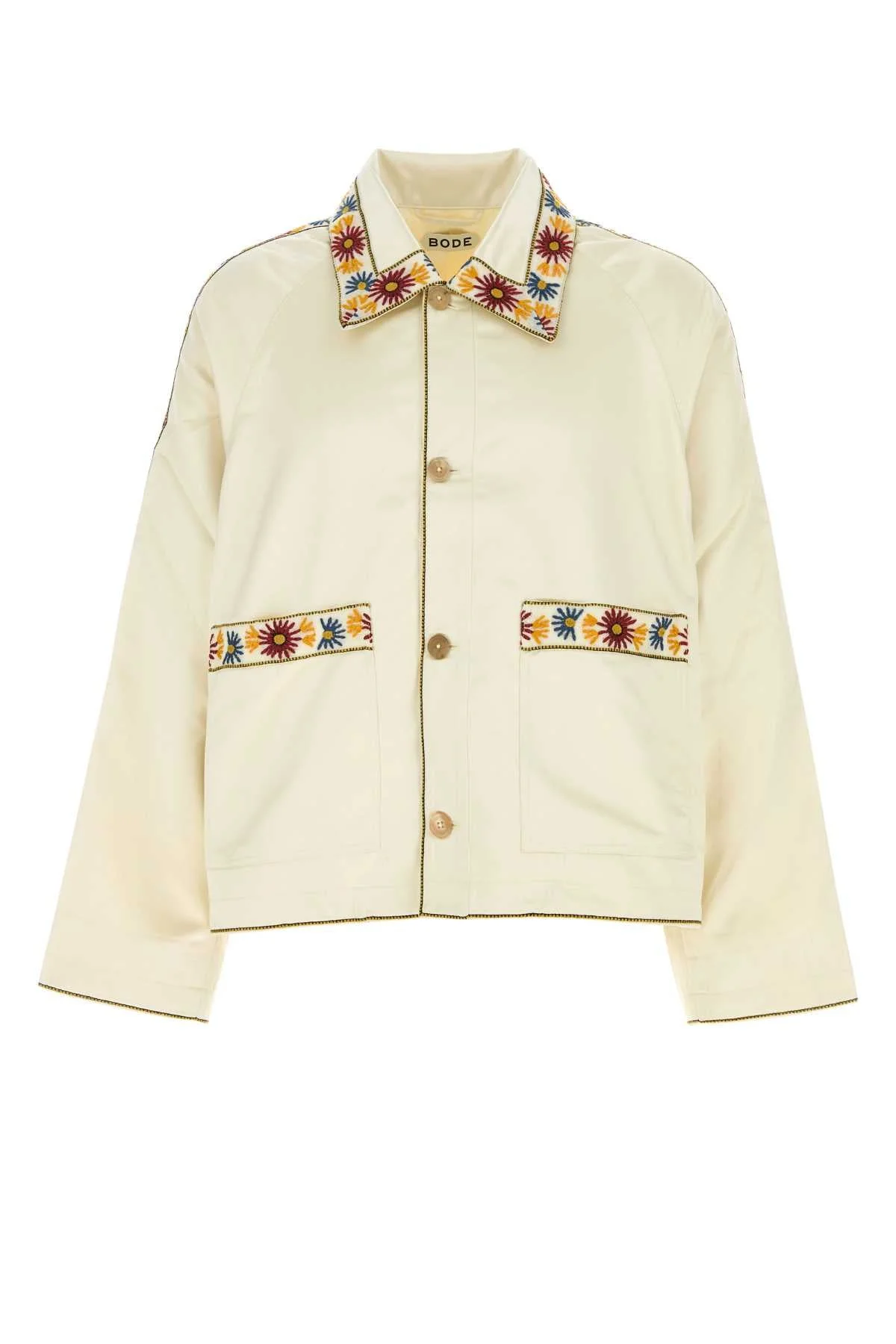 Bode Men Ivory Satin Candyfloss Jacket - 1