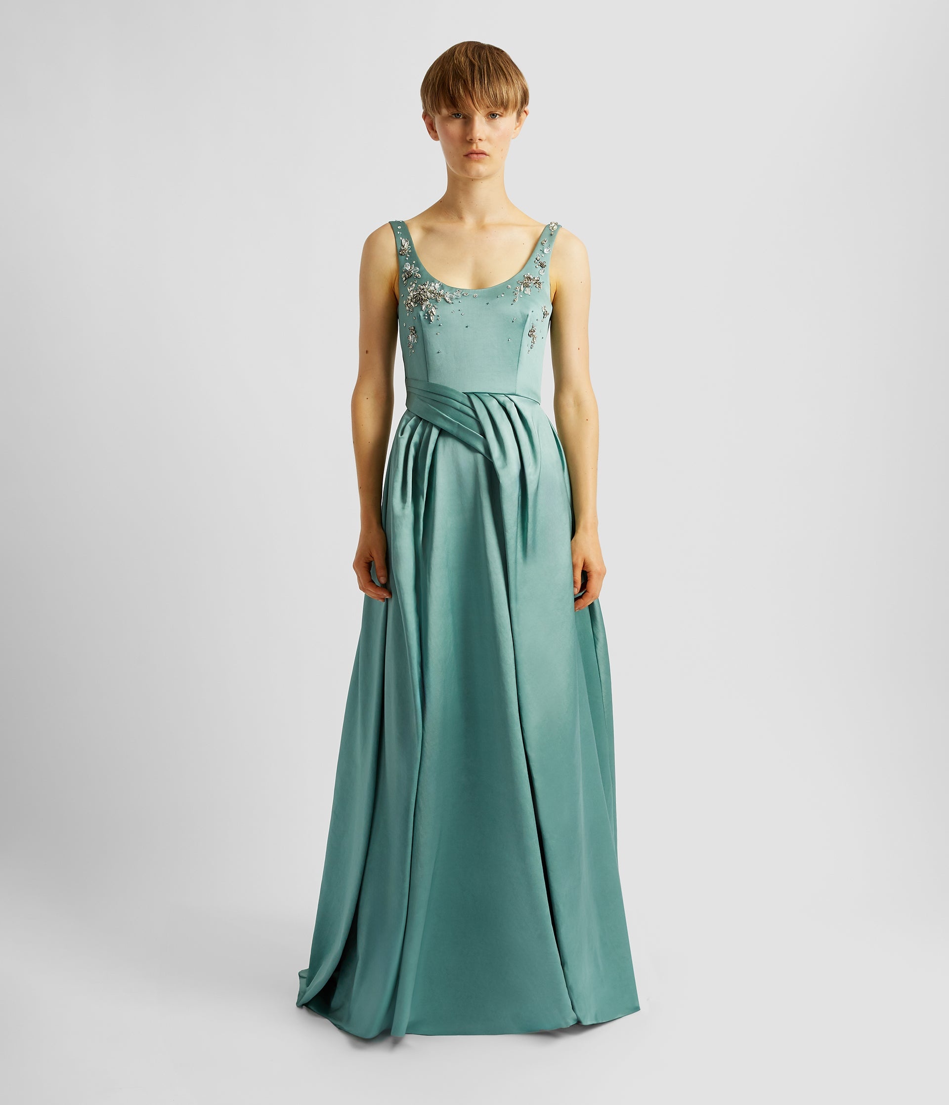 SLEEVELESS DRAPED EVENING GOWN - 2