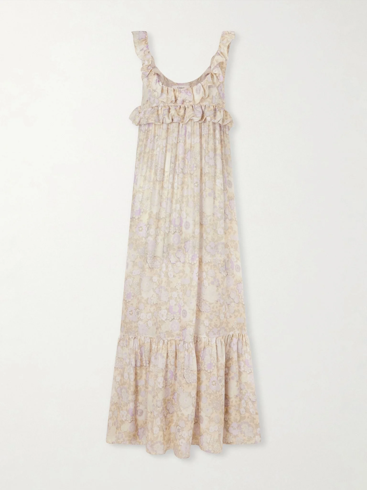 Ruffled tiered floral-print silk-charmeuse maxi dress Purple - 1