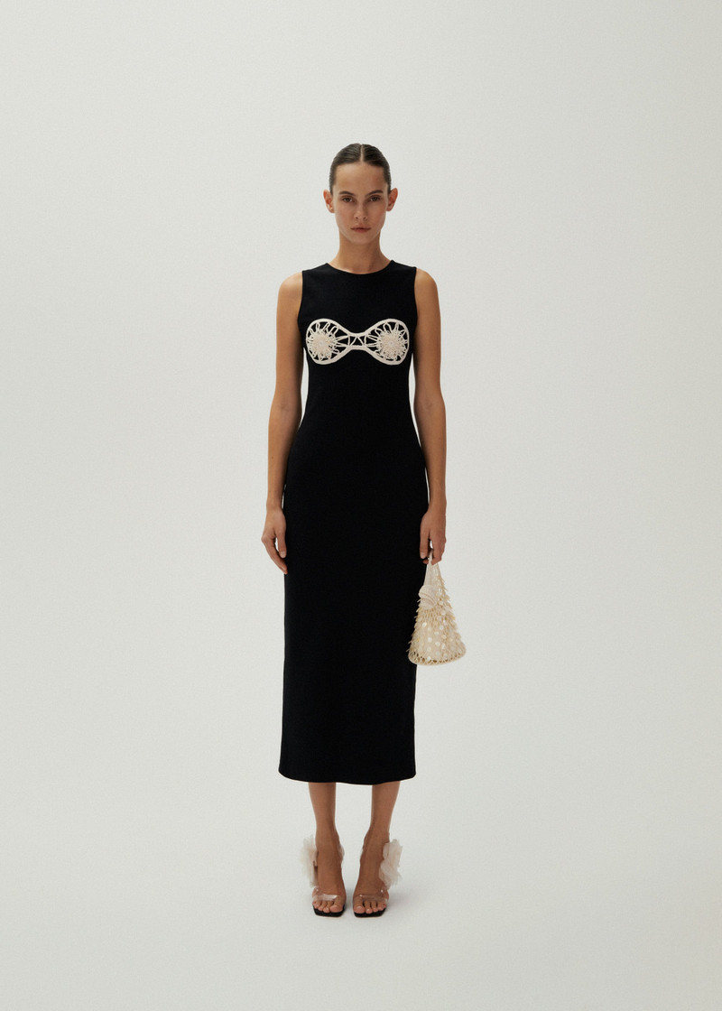 MAGDA BUTRYM Crochet bra cotton tank dress in black outlook