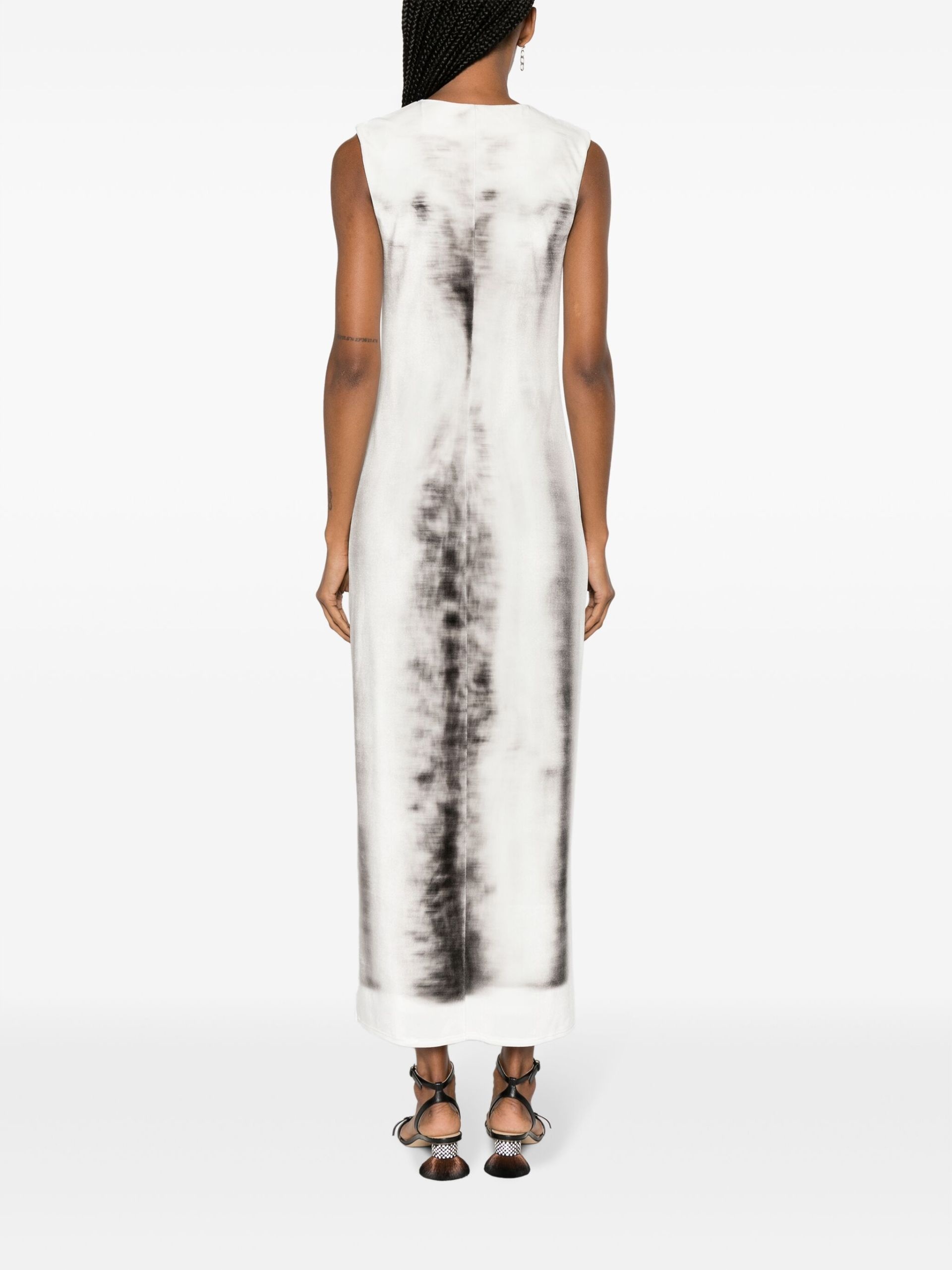 Grey Trompe L'oeil-Print Velvet Dress - 4