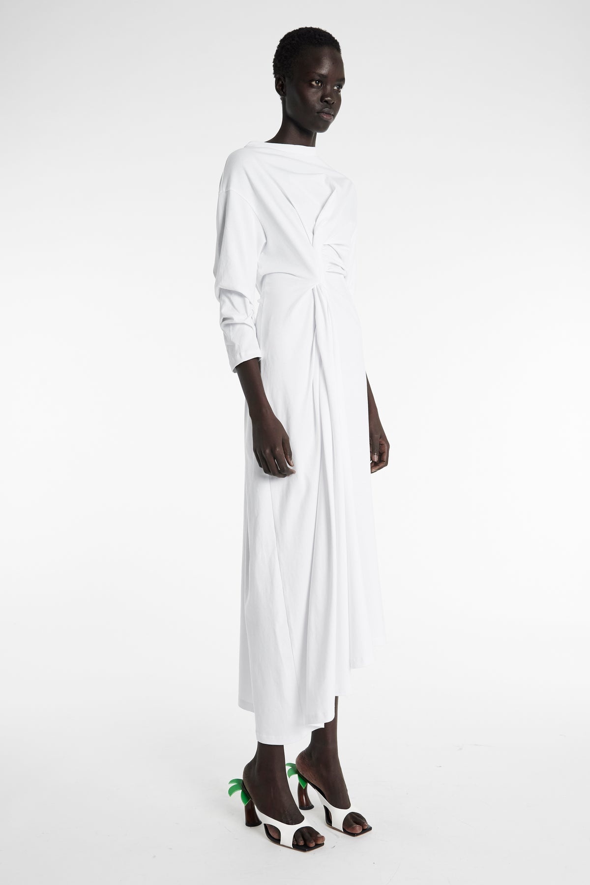 KNOTTED JERSEY DRESS WHITE - 2