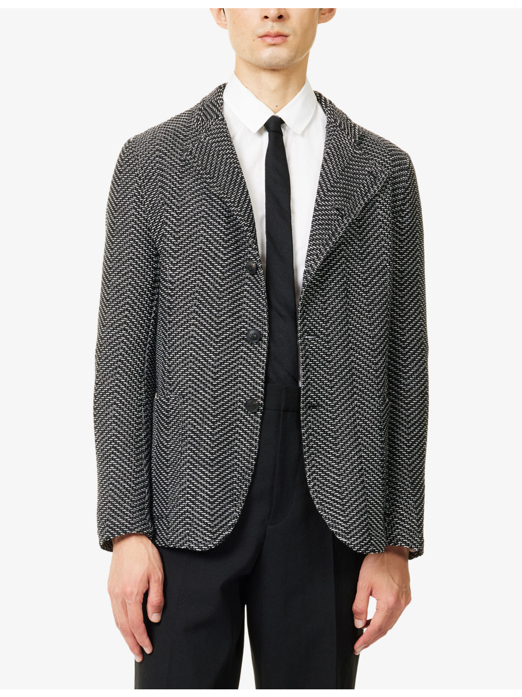 Diagonal-Button Patterned Wool Blazer - 3