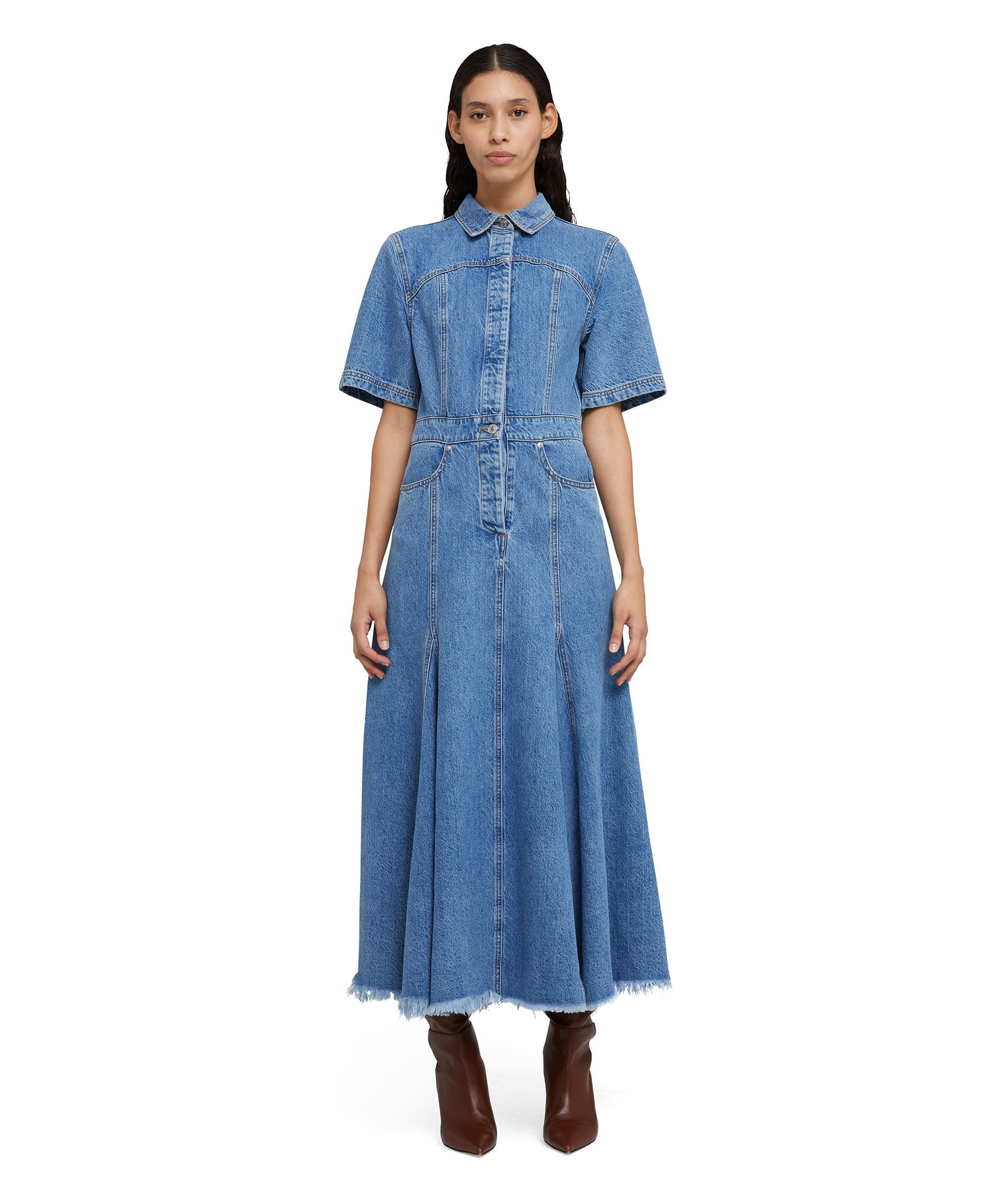 Poplin cotton chemisier dress with ruffled details - 5