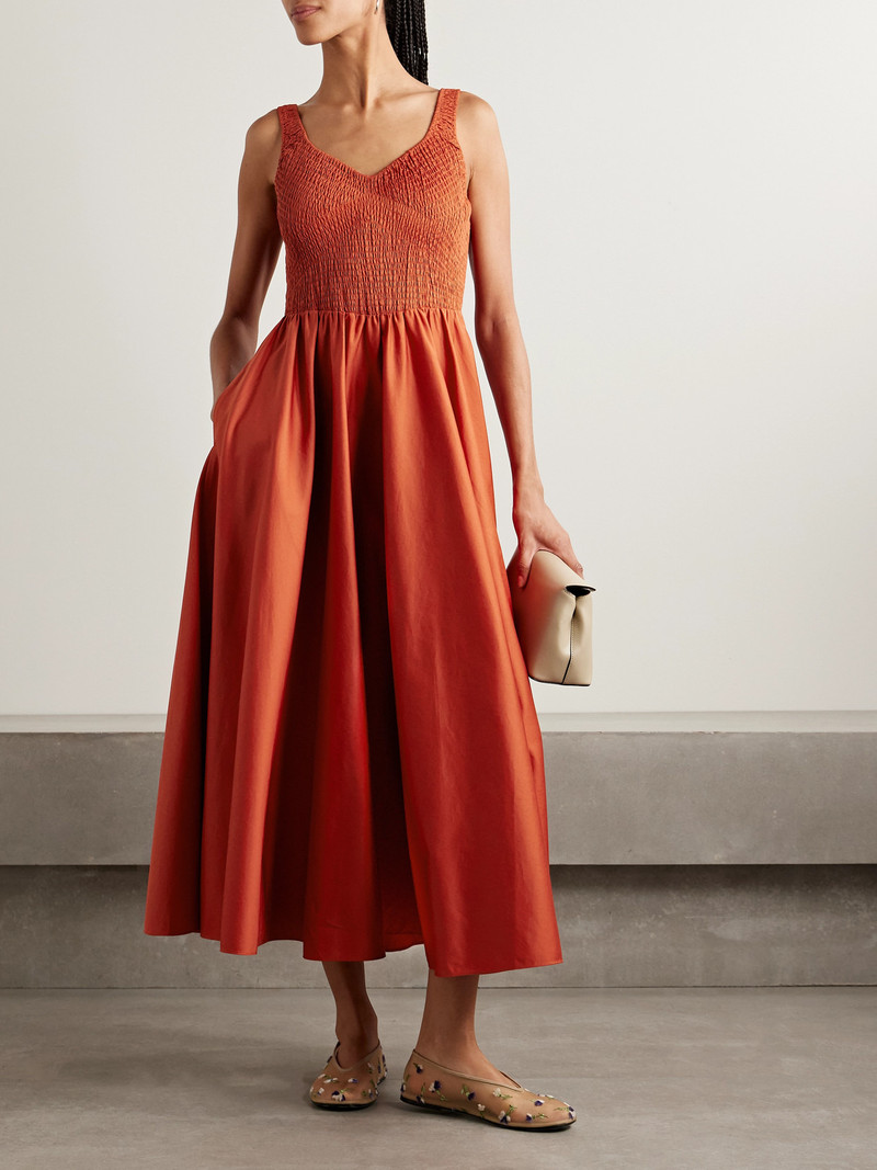 LA LIGNE Cruz Shirred Cotton-sateen Midi Dress outlook