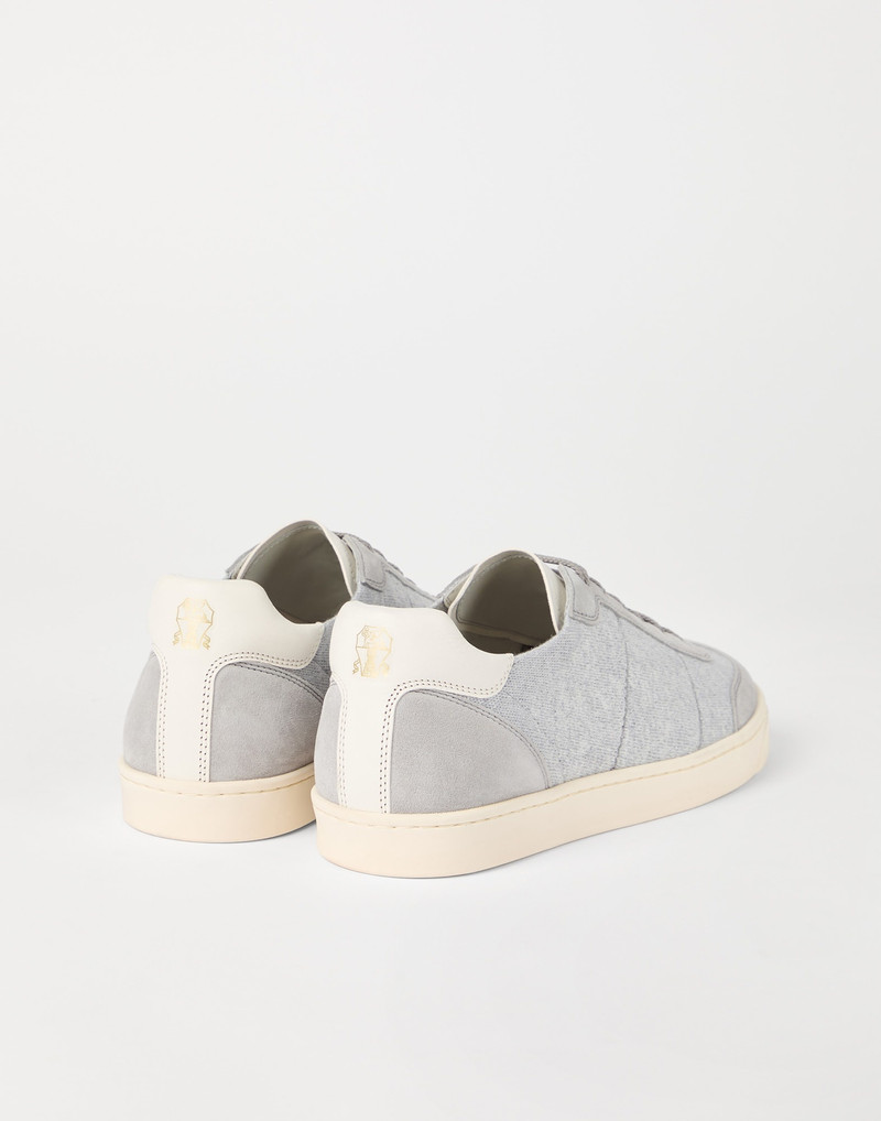 Brunello Cucinelli Cotton knit, washed suede and soft calfskin sneakers outlook