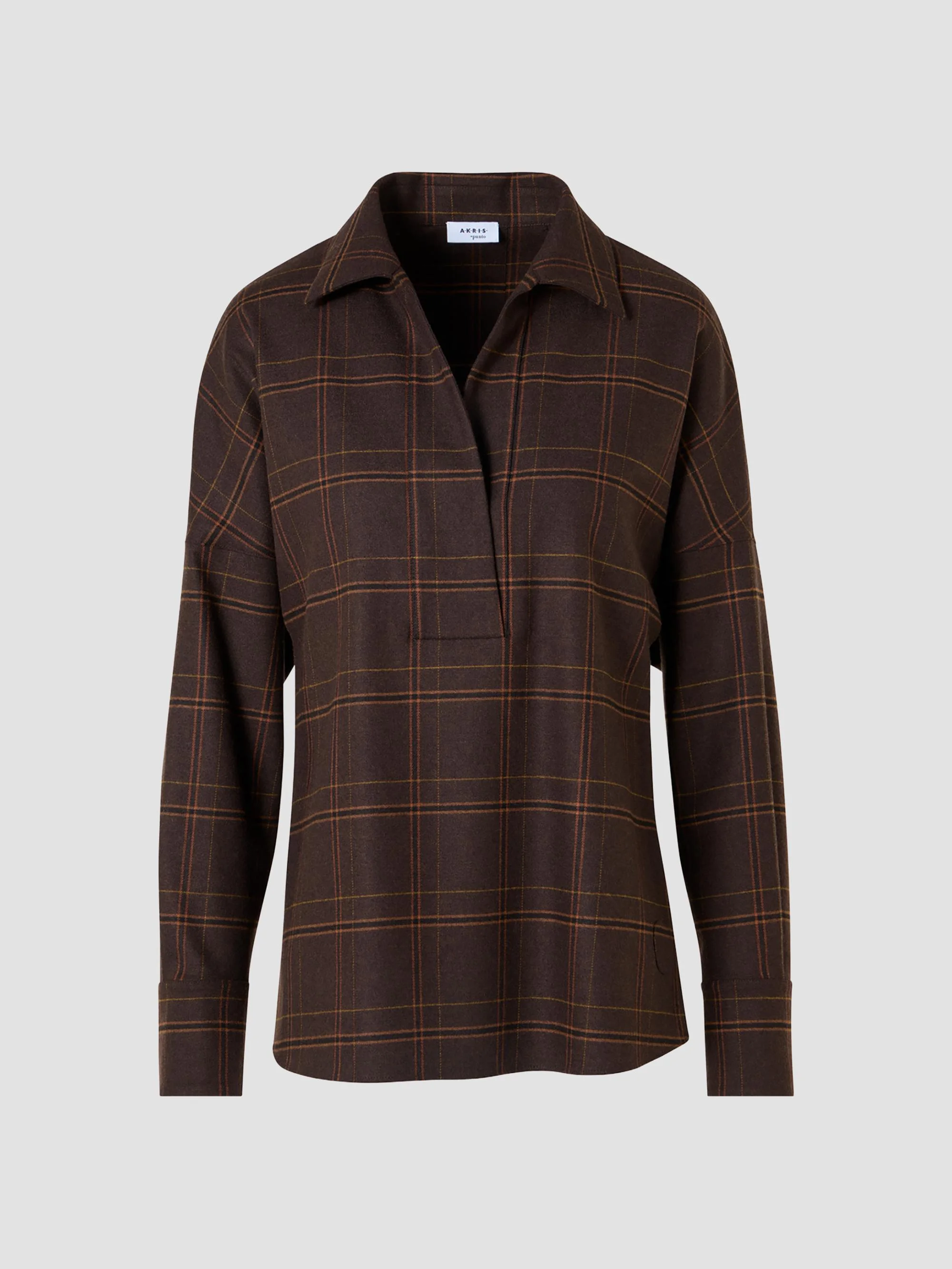 Women's Blanket Checked Wool-Blend Flannel Blouse - Espresso Caramel - 1