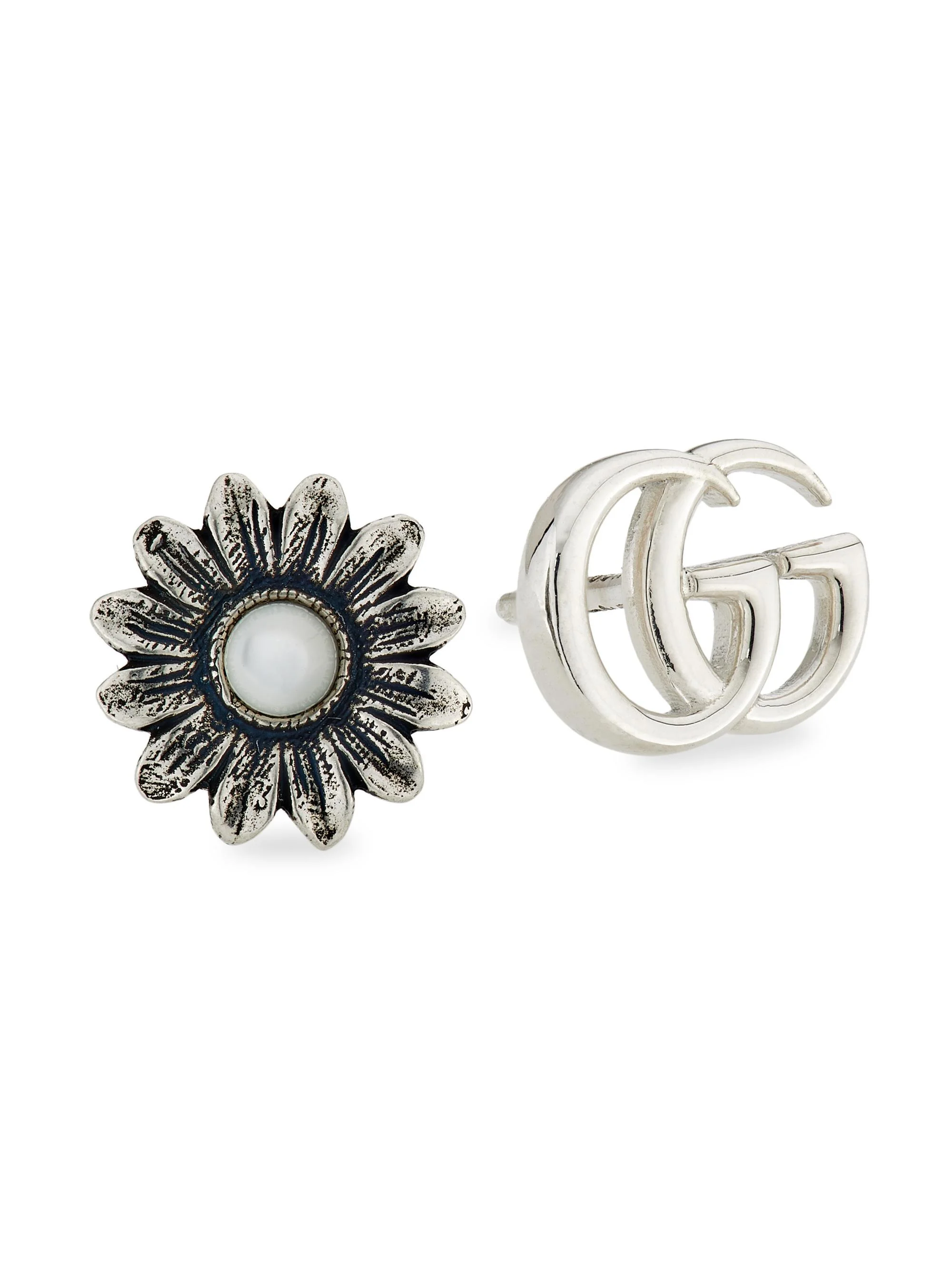 Women's GG Marmont Flower Sterling Silver & Pearl Stud Earrings - Silver - 1