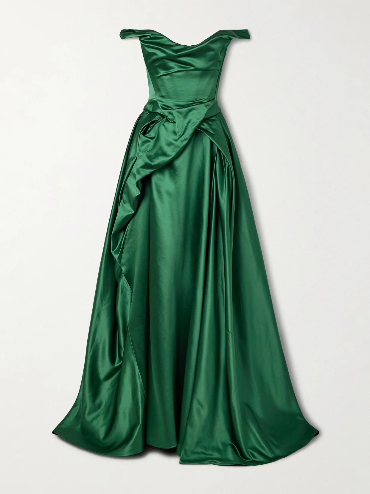 Tabitha Off-the-shoulder Draped Duchesse Silk-satin Gown - 1