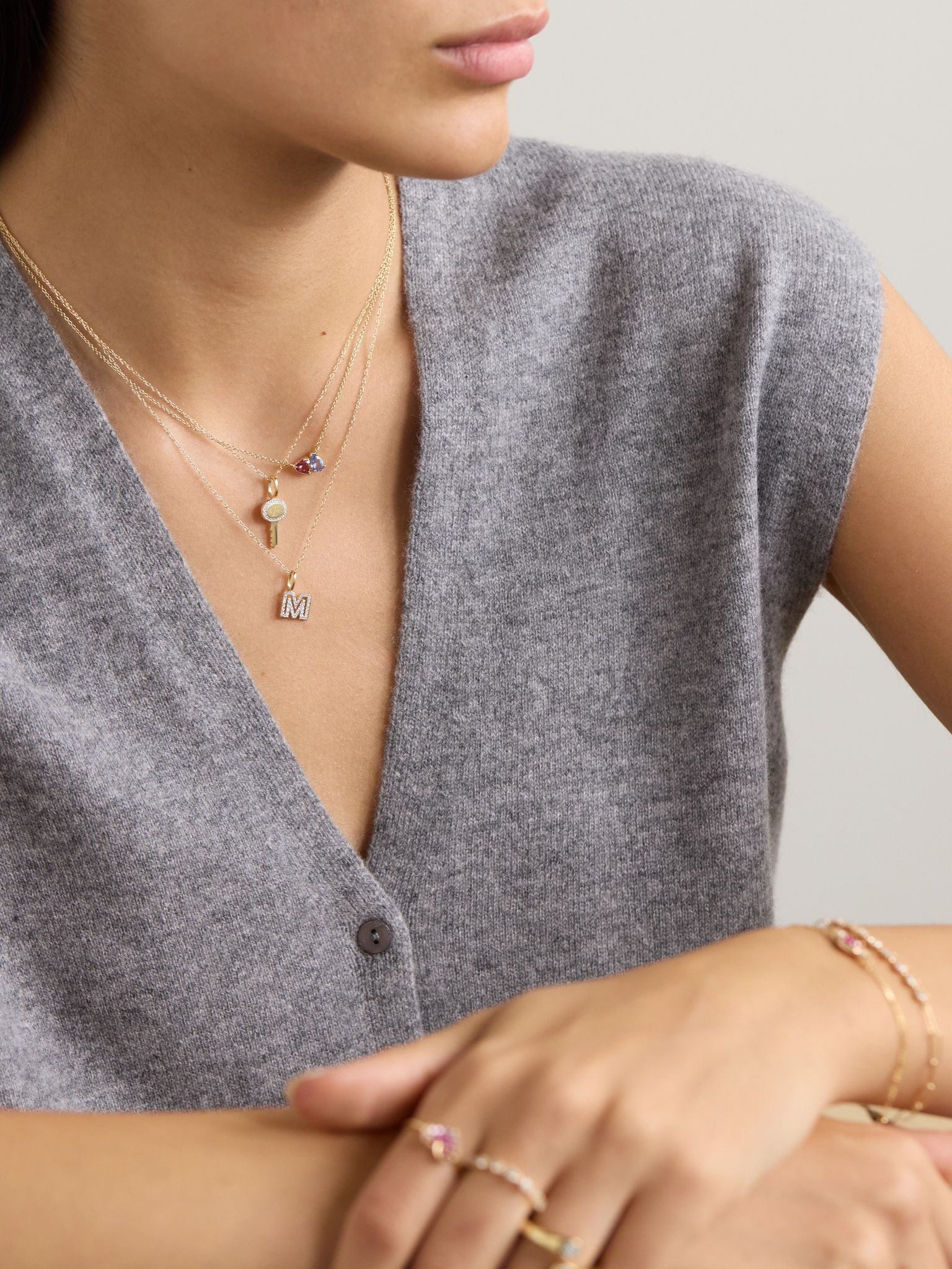 Varsity Initial 10-karat gold diamond necklace Gold - 6