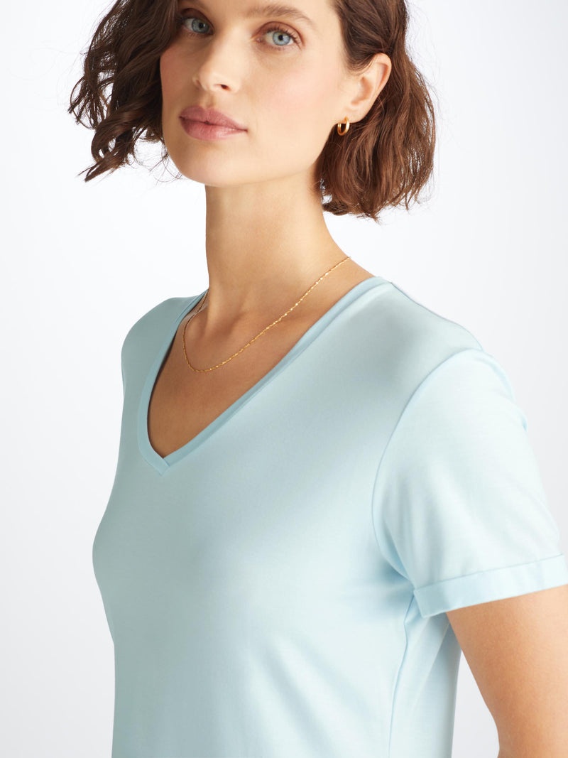Women's V-Neck Sleep T-Shirt Lara Micro Modal Stretch Ice Blue - 5