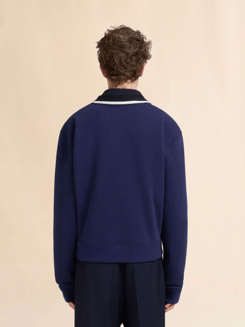 BLUE ORGANIC COTTON CARDIGAN SWEATSHIRT WITH BICOLOUR PLACKET - 3