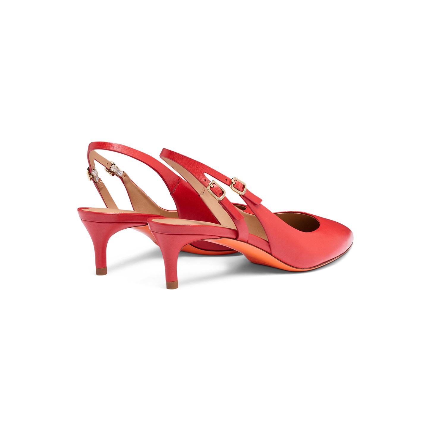 Women's red leather mid-heel slingback - 4