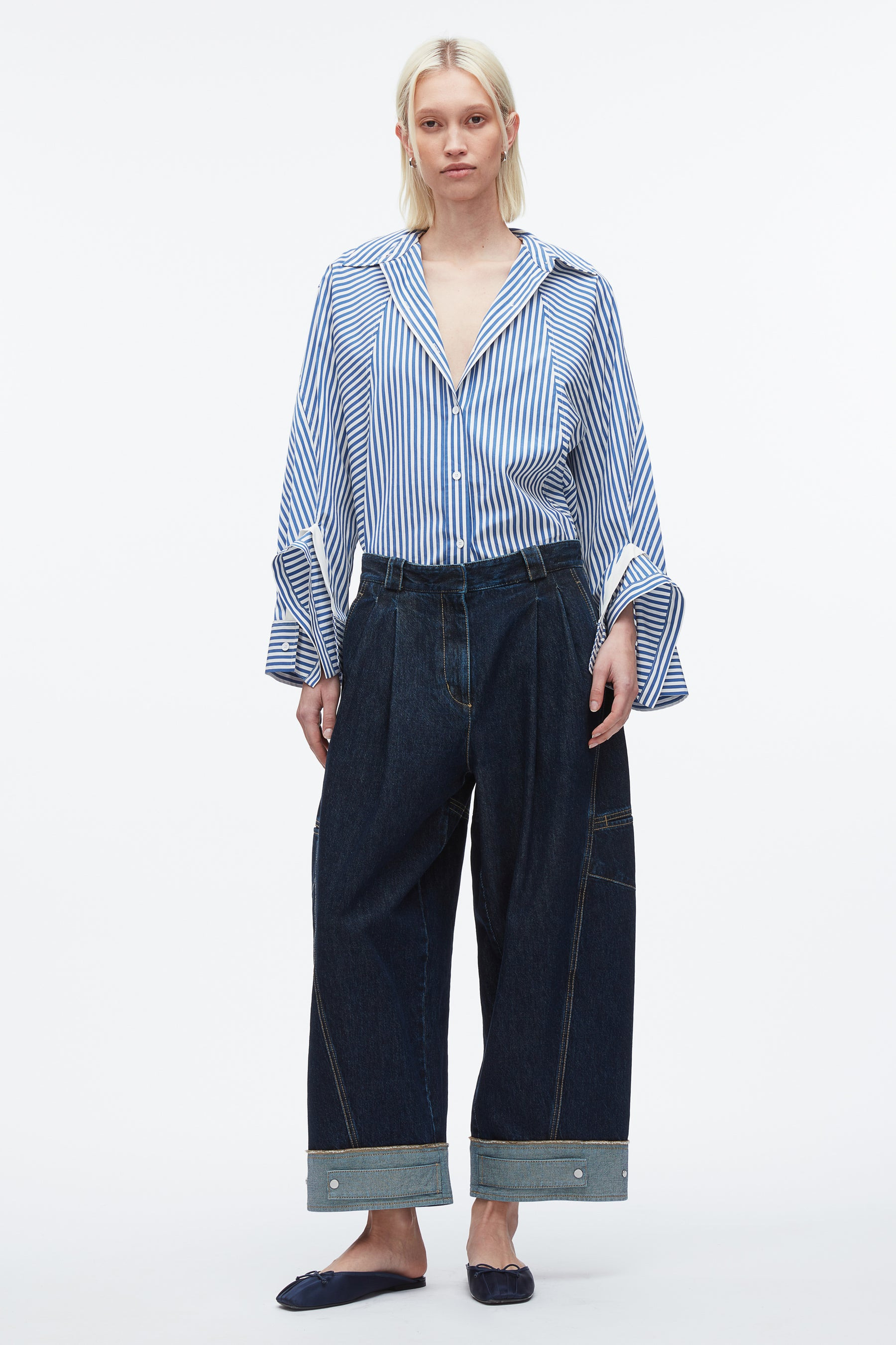 Curved Wide Leg Cropped Jean - 1
